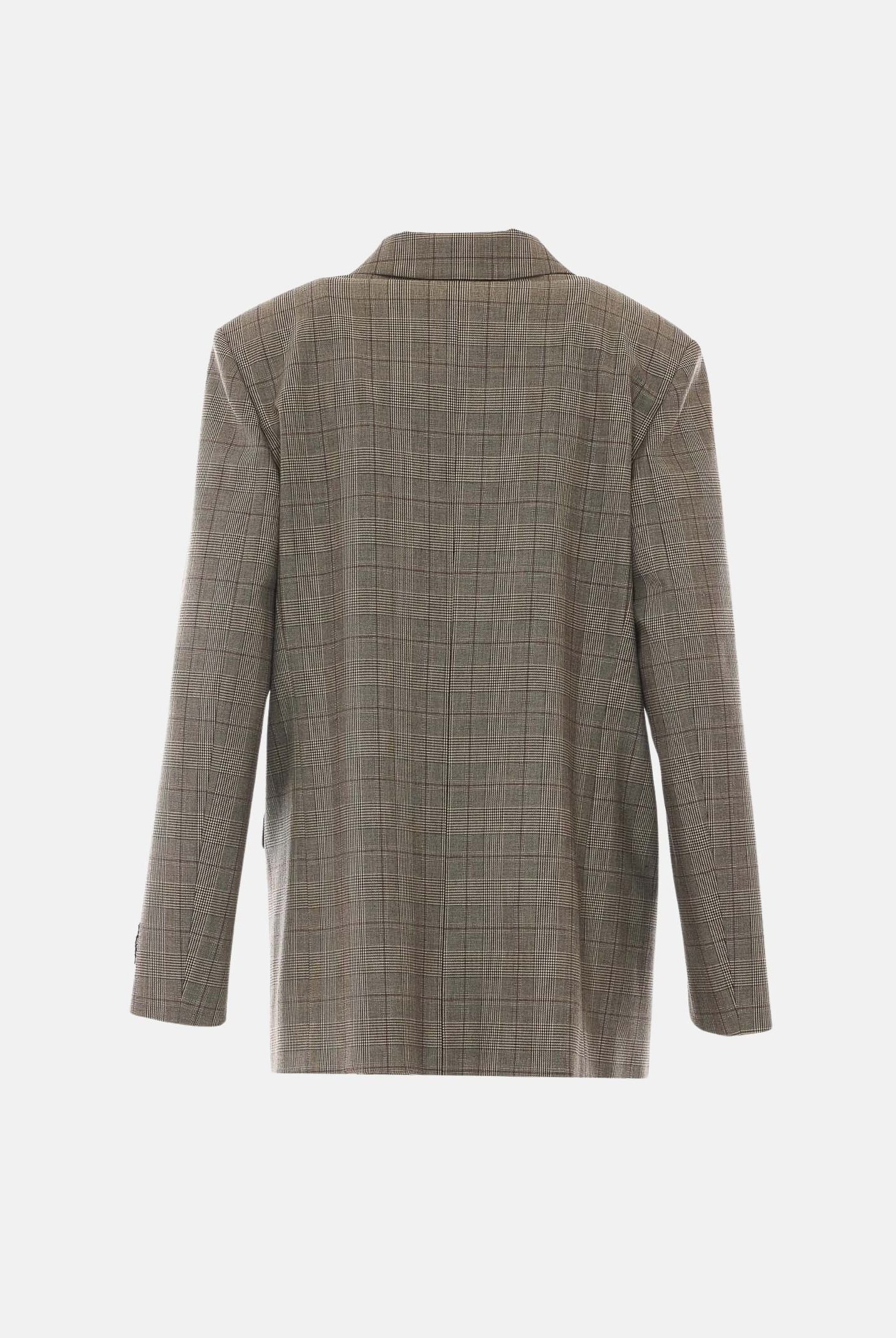 PINKO Giacca NEW GUINEA doppiopetto beige-bordeaux da donna con fantasia Principe di Galles.<BR/> 105617A3FF CYZ PINKO