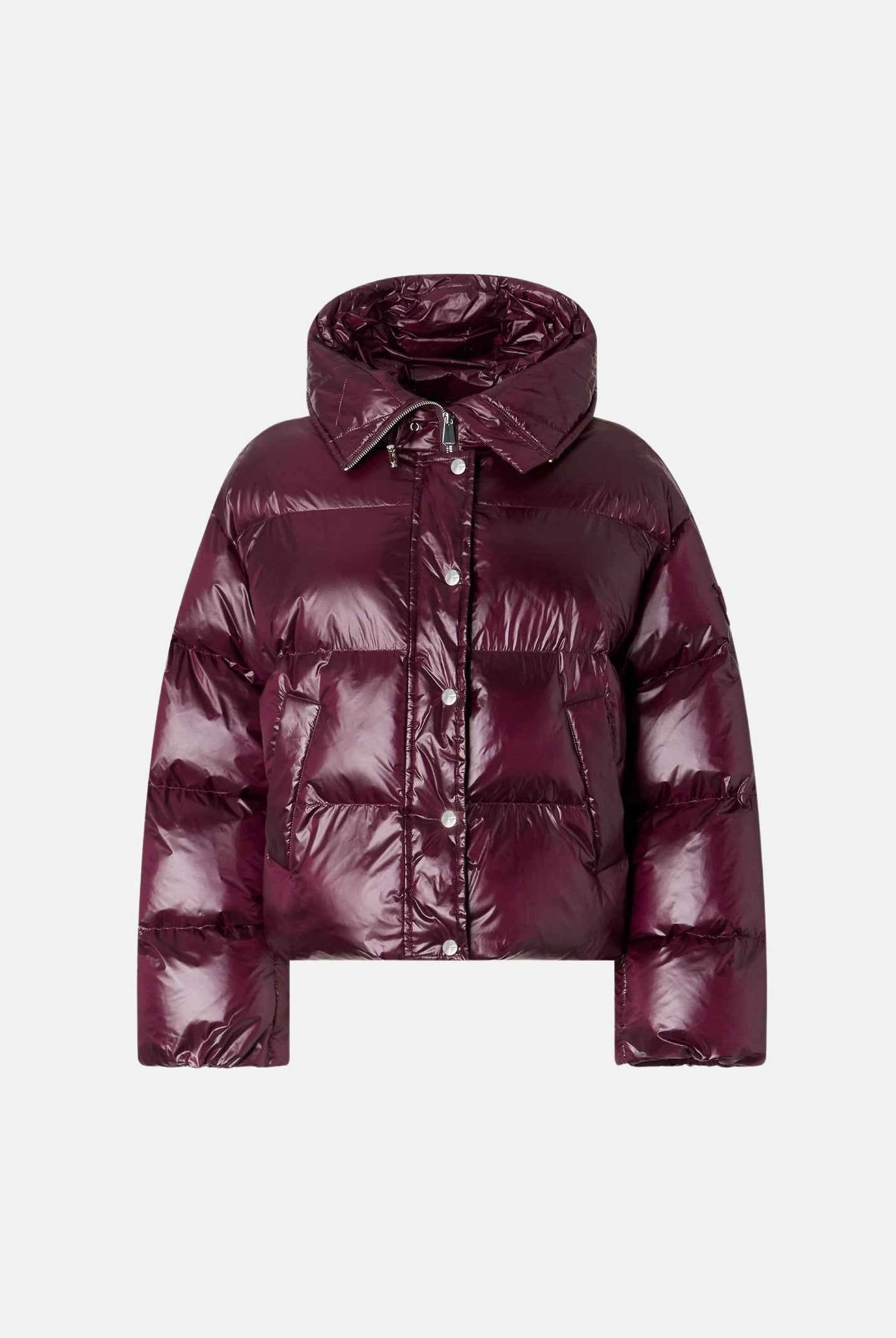 PINKO Piumino IMPASTO bordeaux scuro da donna con finitura semilucida e cappuccio avvolgente. 105656A3FI RR7 PINKO