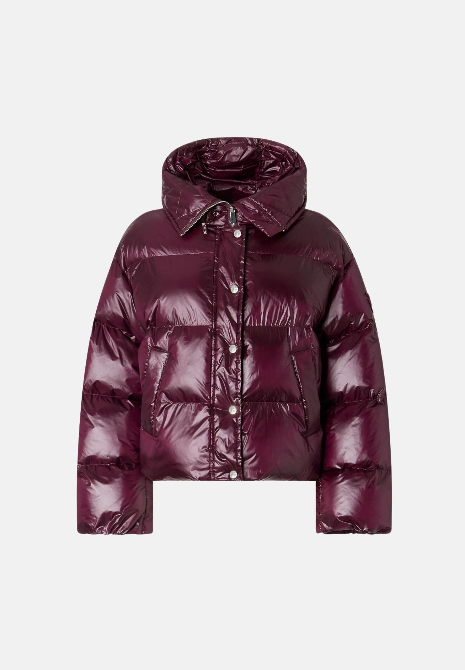 PINKO Piumino IMPASTO bordeaux scuro da donna con finitura semilucida e cappuccio avvolgente. 105656A3FI RR7 PINKO
