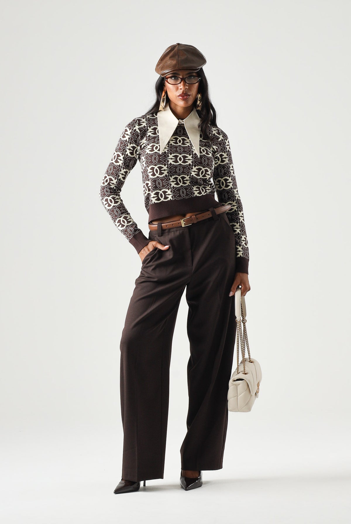 PINKO Maglia GYPSIES cropped marrone da donna con motivo logo all over 106041A2YD LC2 PINKO