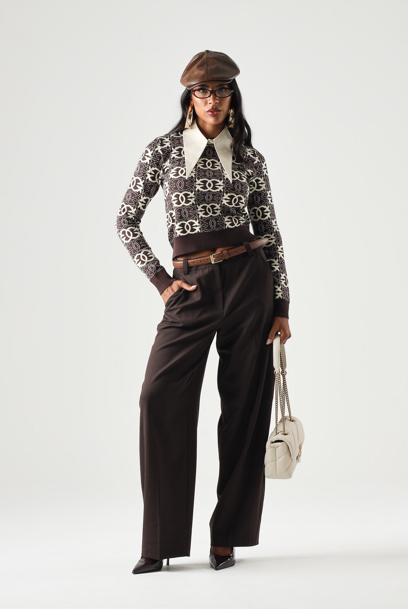 PINKO Maglia GYPSIES cropped marrone da donna con motivo logo all over 106041A2YD LC2 PINKO