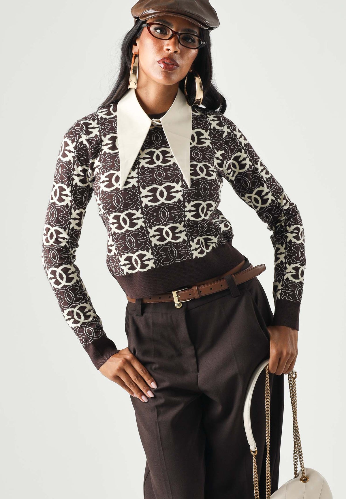 PINKO Maglia GYPSIES cropped marrone da donna con motivo logo all over 106041A2YD LC2 PINKO