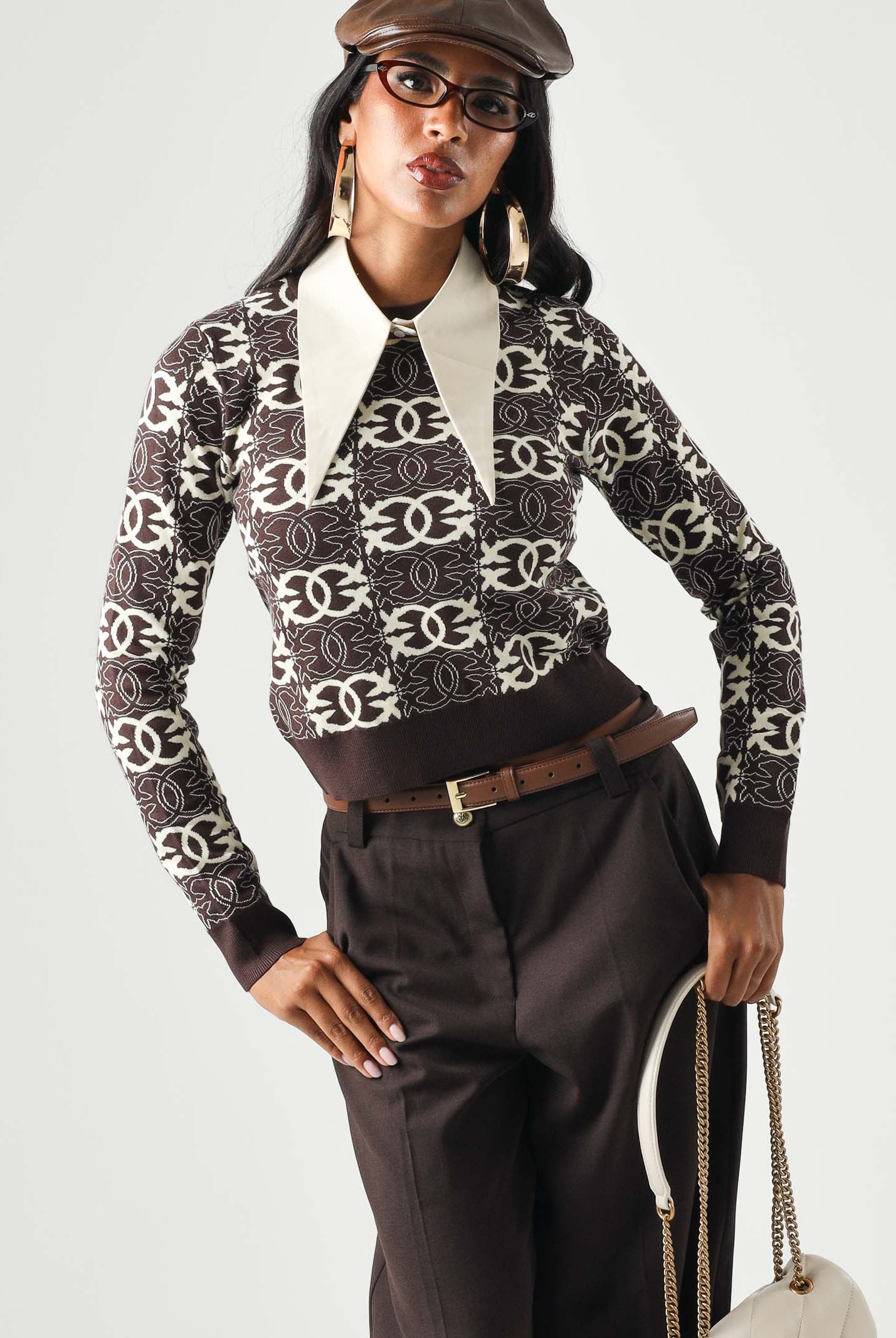 PINKO Maglia GYPSIES cropped marrone da donna con motivo logo all over 106041A2YD LC2 PINKO