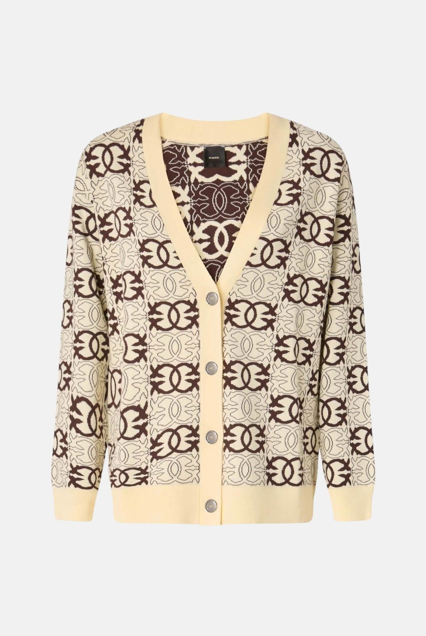 PINKO Cardigan HALG BREED beige e marrone da donna con motivo logo geometrico all over. 106042A2YD CL1 PINKO