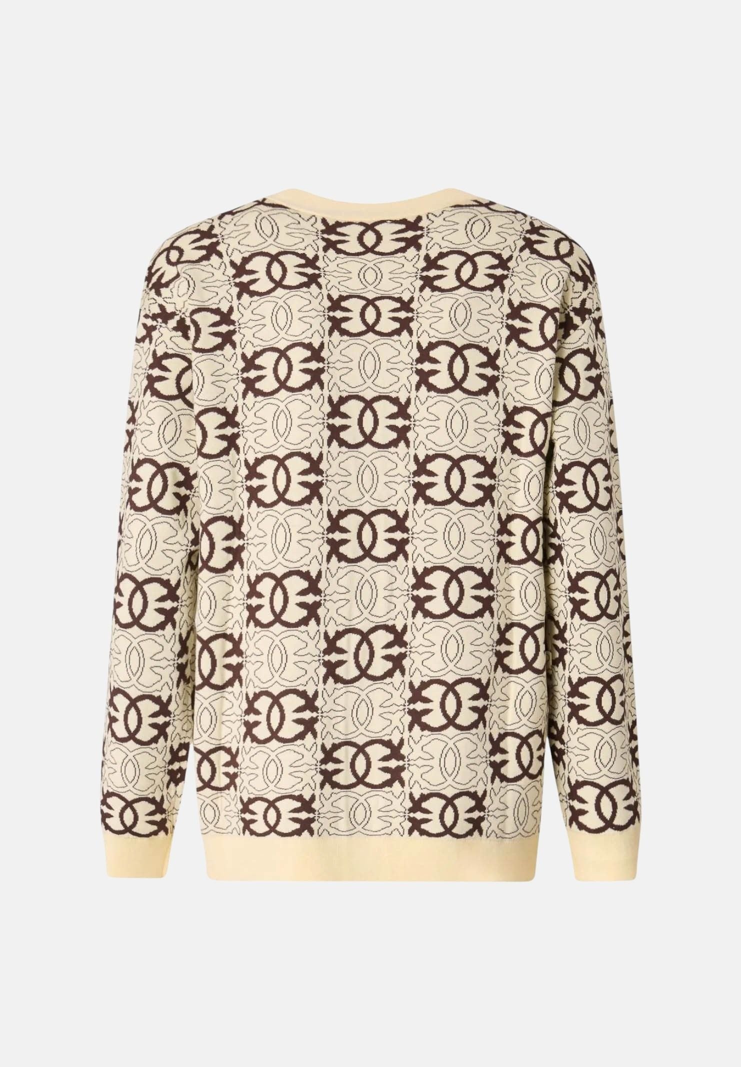 PINKO Cardigan HALG BREED beige e marrone da donna con motivo logo geometrico all over. 106042A2YD CL1 PINKO