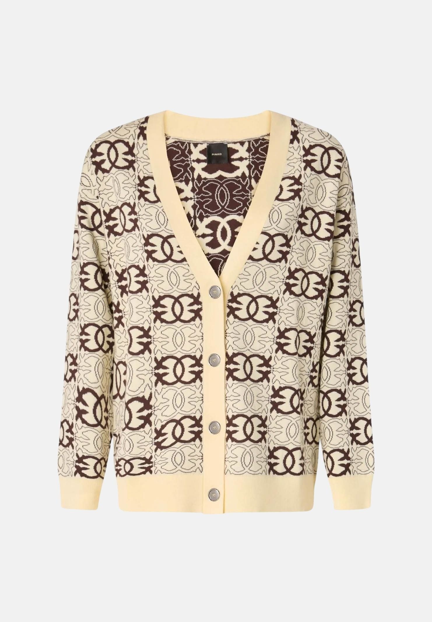 PINKO Cardigan HALG BREED beige e marrone da donna con motivo logo geometrico all over. 106042A2YD CL1 PINKO