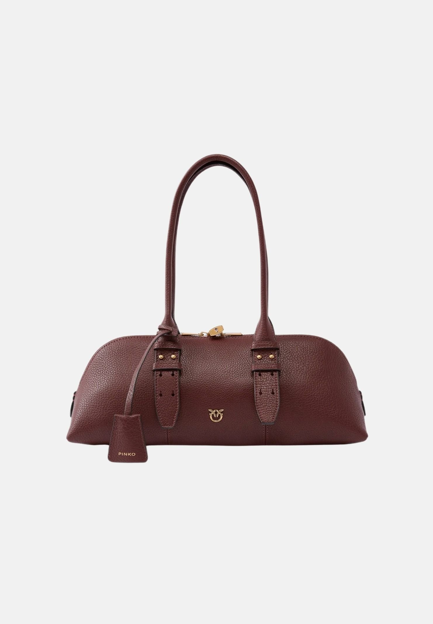 PINKO Borsa BOWLING BAG in pelle, castano intenso bordeaux, da donna in pelle martellata 106169A3CX L88Q PINKO