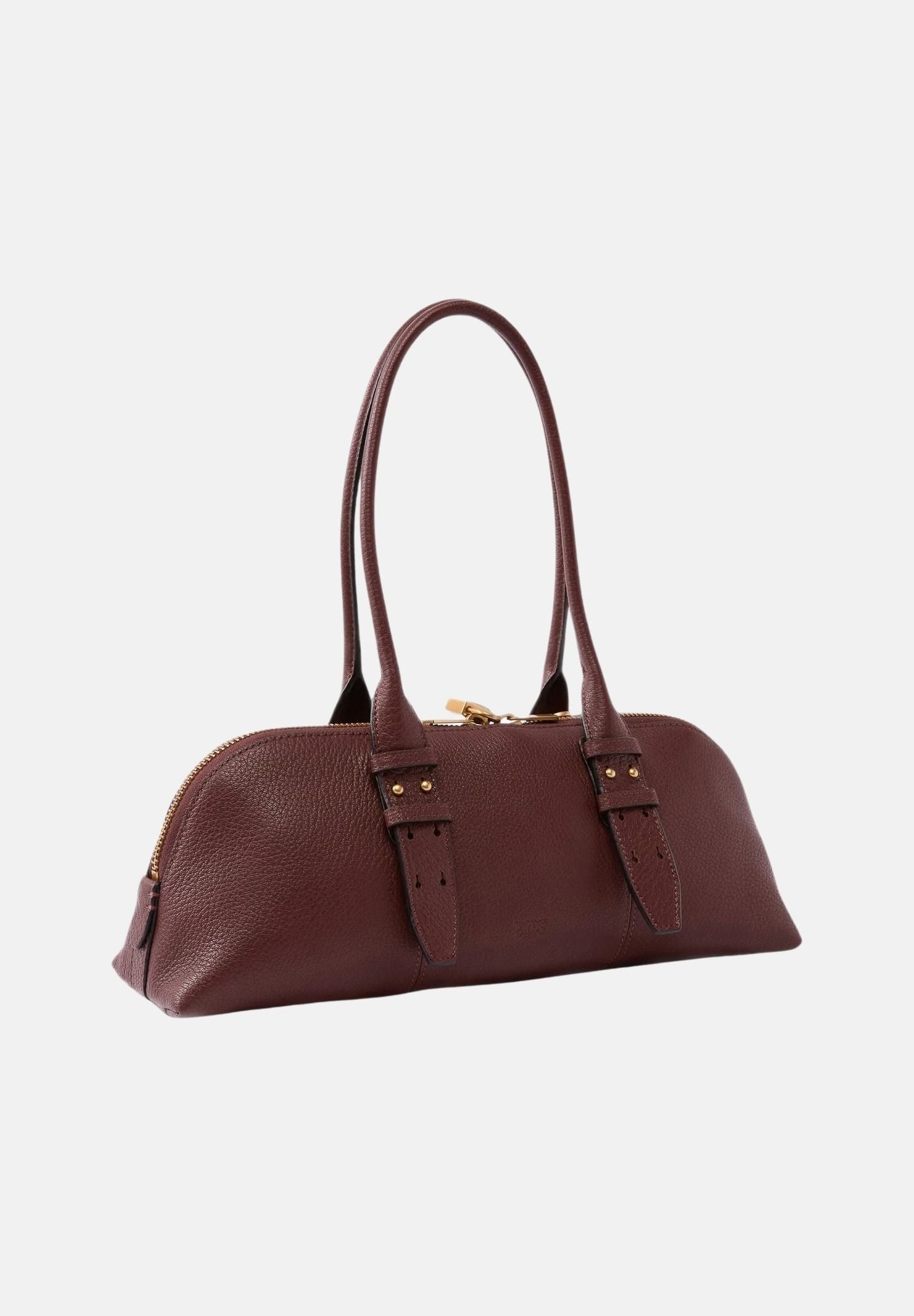 PINKO Borsa BOWLING BAG in pelle, castano intenso bordeaux, da donna in pelle martellata 106169A3CX L88Q PINKO