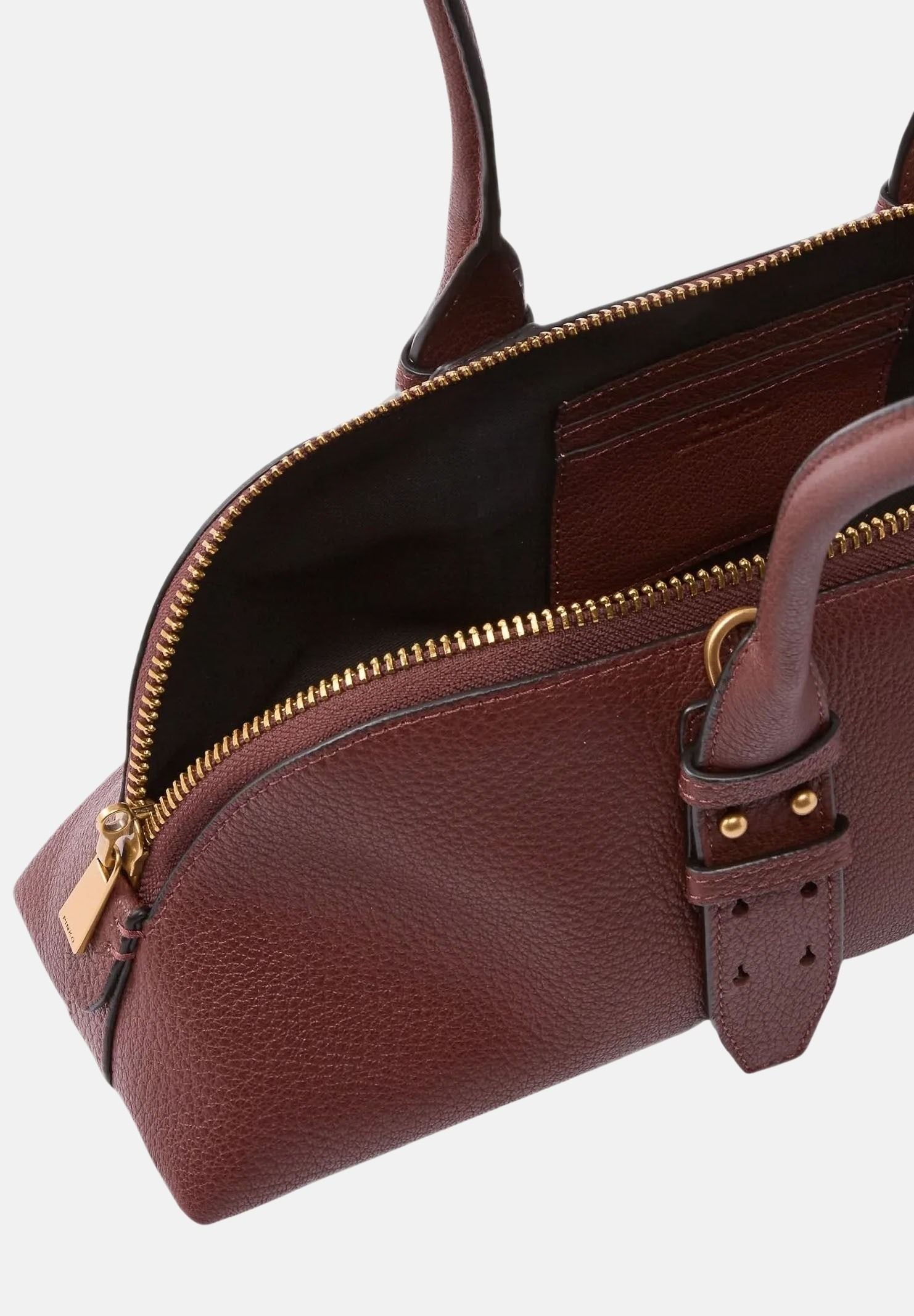PINKO Borsa BOWLING BAG in pelle, castano intenso bordeaux, da donna in pelle martellata 106169A3CX L88Q PINKO