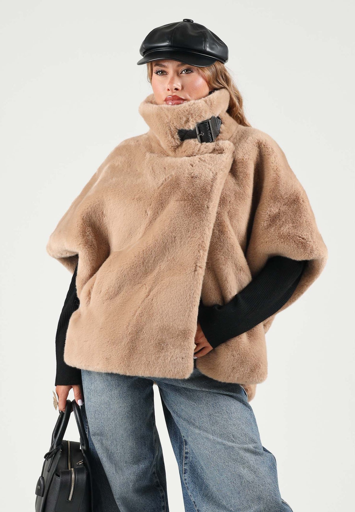 PINKO Cappa in pelliccia sintetica NEW COMODINO Beige Taupe Caldo da donna. 107043A3E7 C73 PINKO