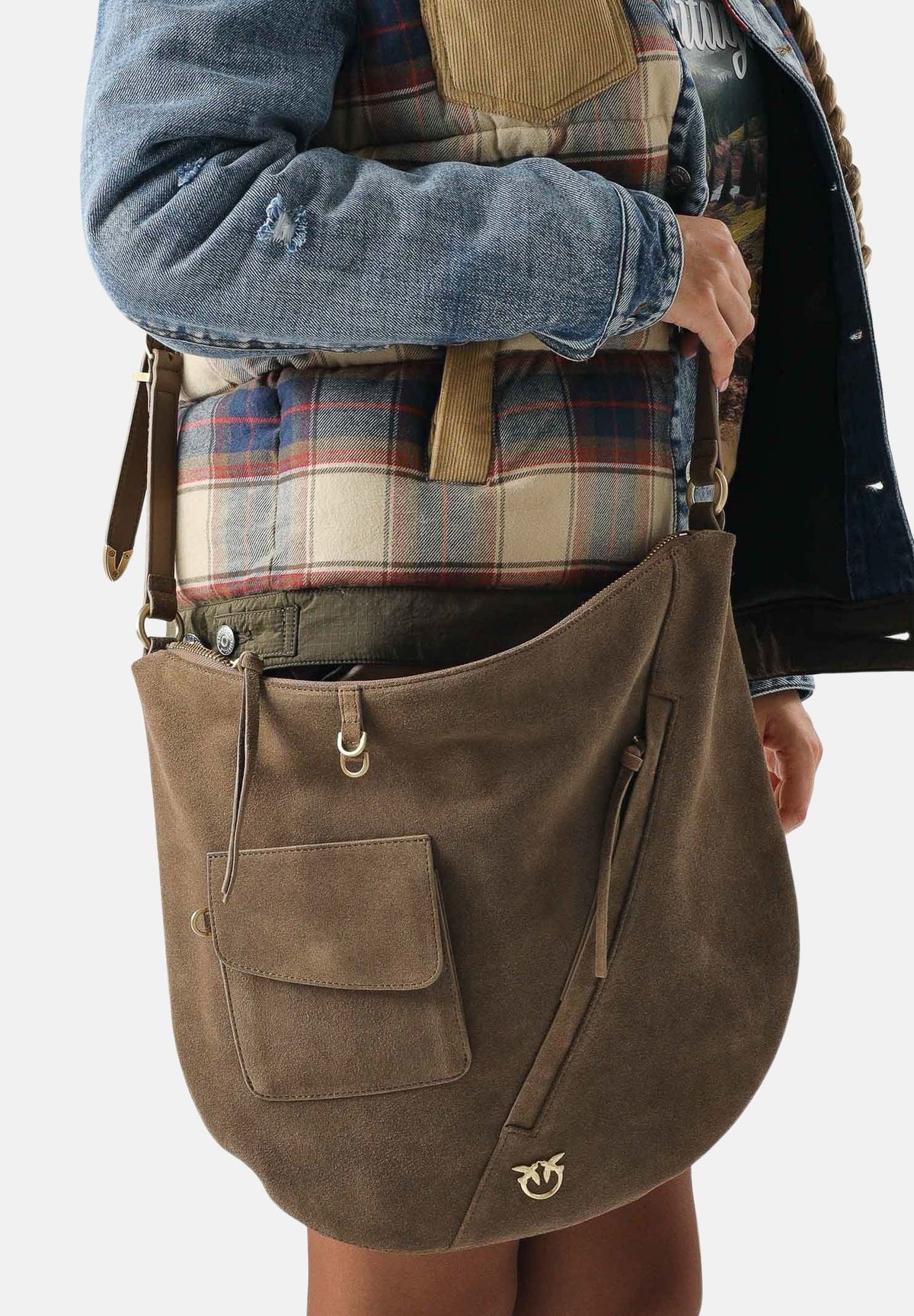 PINKO Borsa LUNA BIG HOBO taupe-marrone da donna con tasche applicate 107067A0F6 L34J PINKO