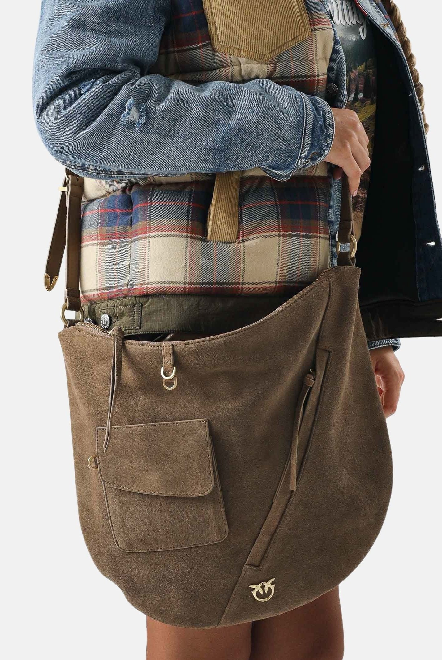 PINKO Borsa LUNA BIG HOBO taupe-marrone da donna con tasche applicate 107067A0F6 L34J PINKO