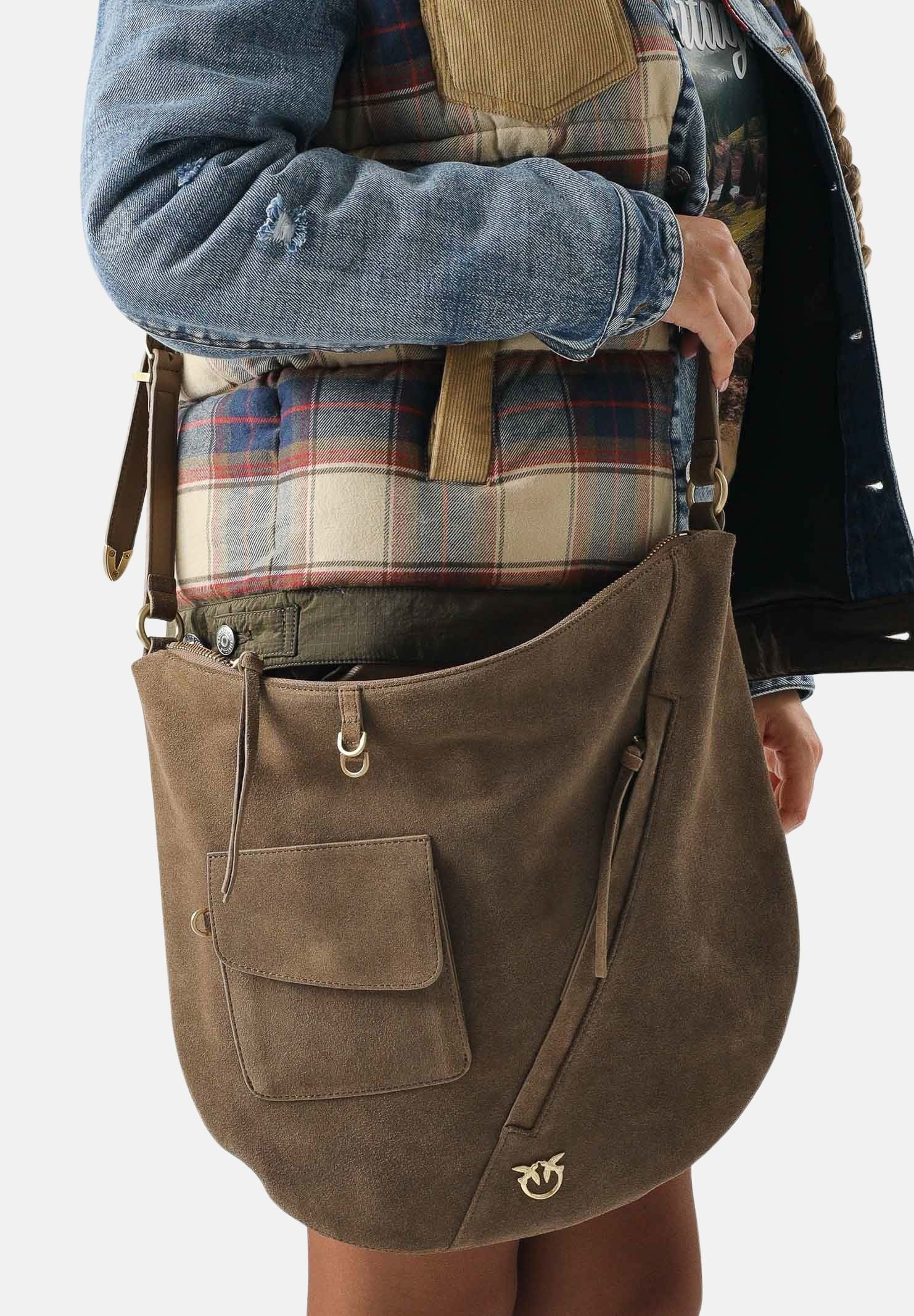 PINKO Borsa LUNA BIG HOBO taupe-marrone da donna con tasche applicate 107067A0F6 L34J PINKO