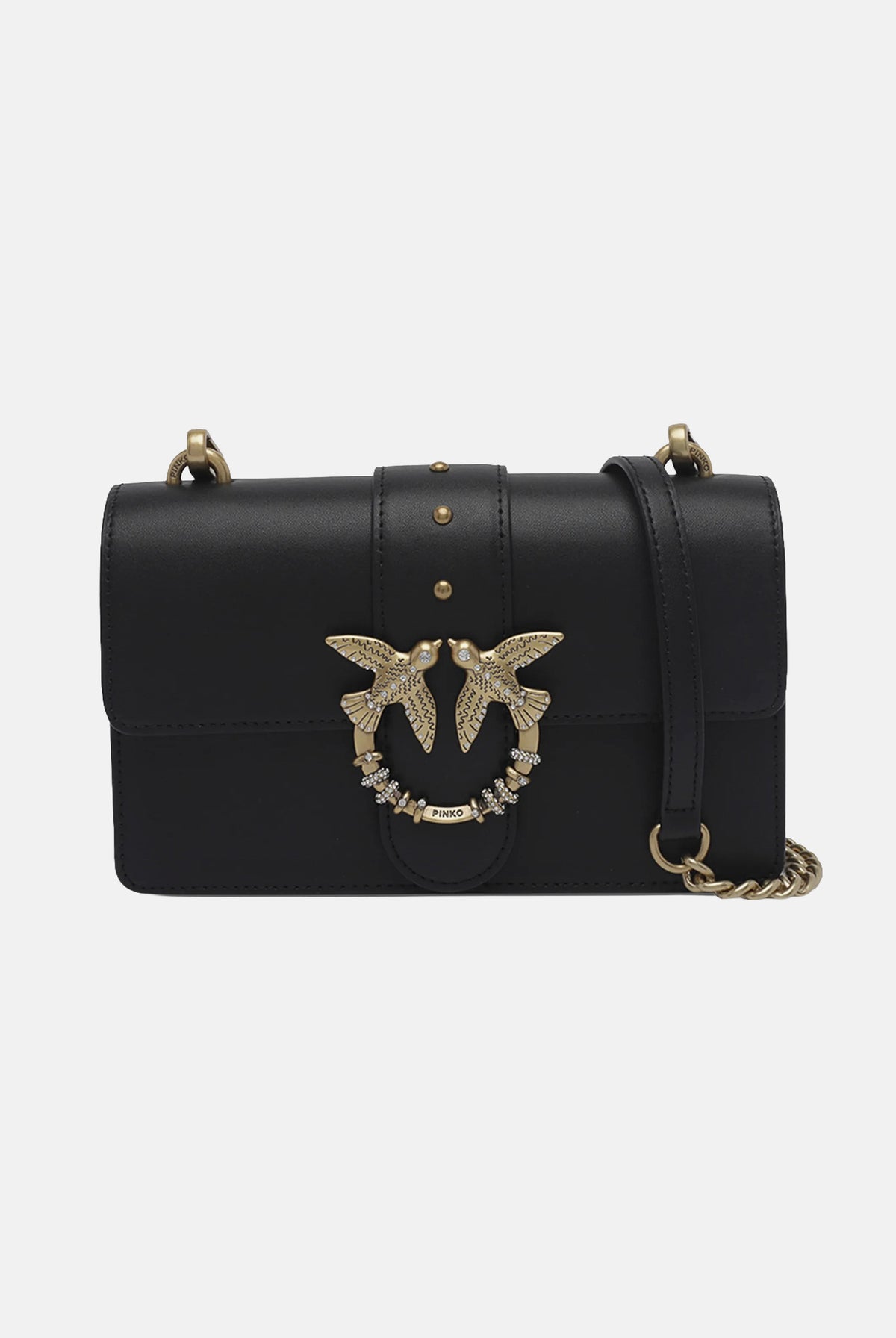 PINKO Borsa Mini LOVE BAG ONE nera da donna con fibbia gioiello Love Birds e tracolla in catena 107071A0F1 Z99Q PINKO