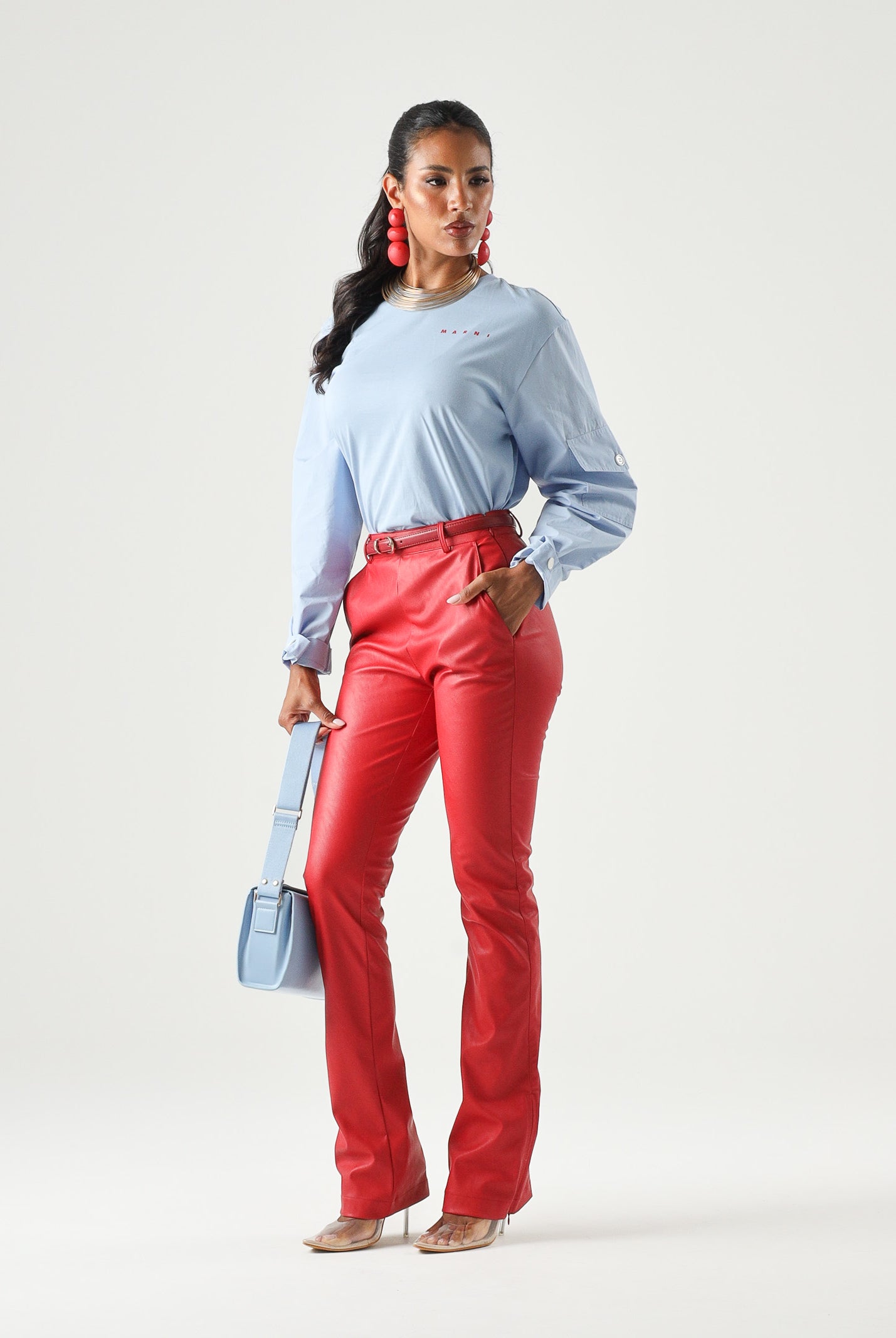 PINKO Pantaloni FLARE rosso-rosa porpora da donna. 107127A3EQ R45 PINKO