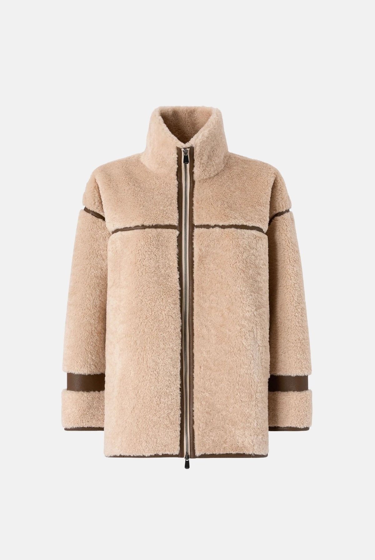 PINKO Montone CELOSIA PECAOAT marrone-beige da donna con colletto alto e chiusura frontale con zip. 107165A3FJ ZL3 PINKO