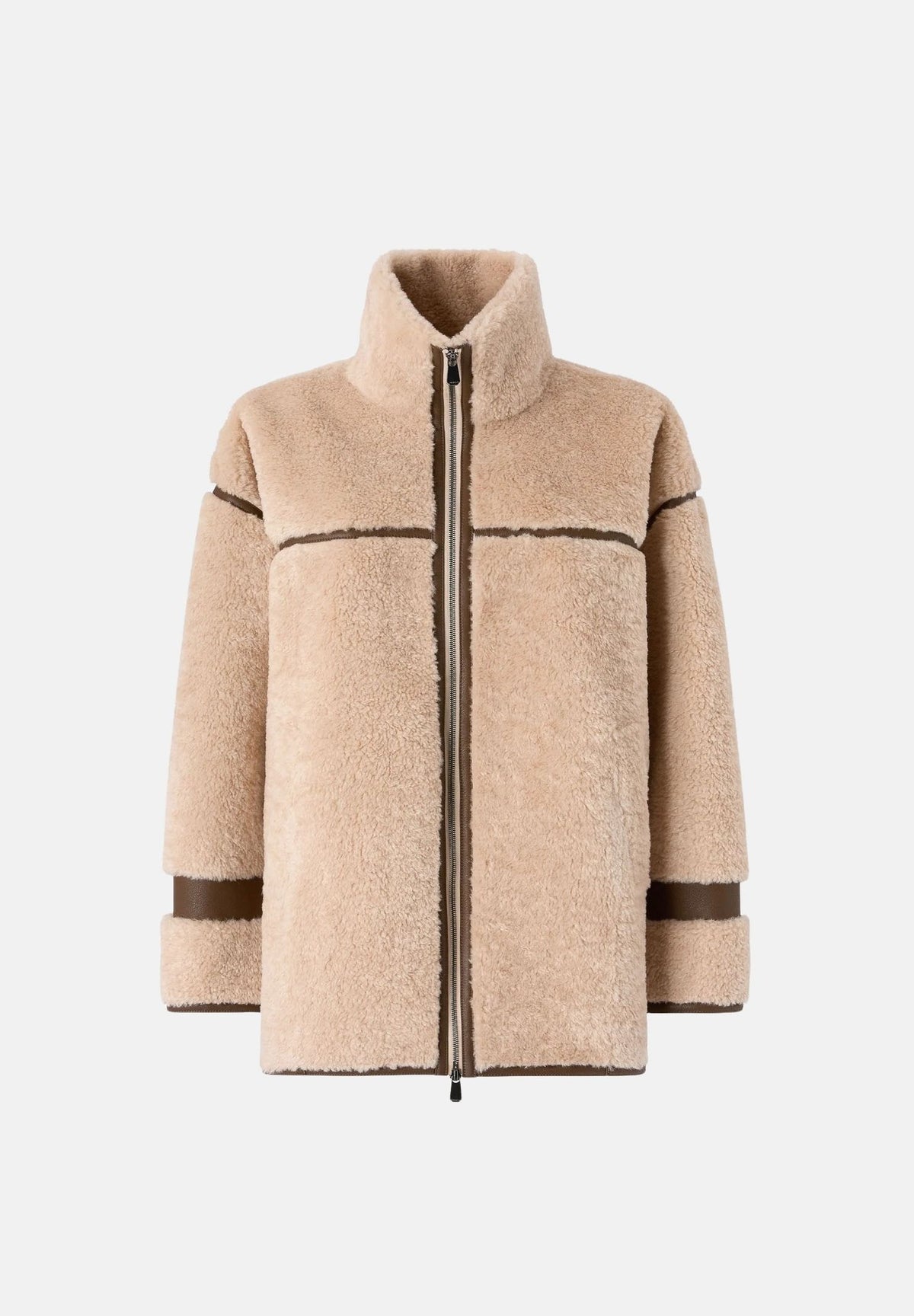 PINKO Montone CELOSIA PECAOAT marrone-beige da donna con colletto alto e chiusura frontale con zip. 107165A3FJ ZL3 PINKO