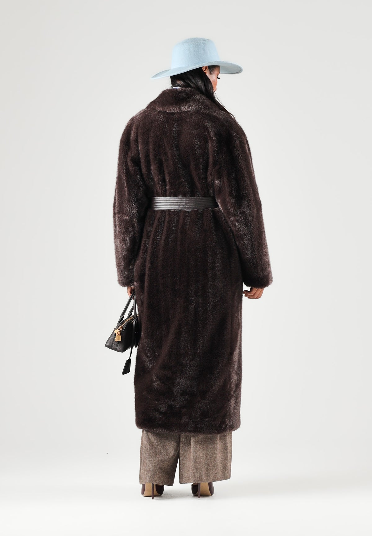 PINKO Pelliccia CALENDULA COAT marrone testa di moro da donna con cintura in vita e chiusura a portafoglio. 107168A3FK L72 PINKO