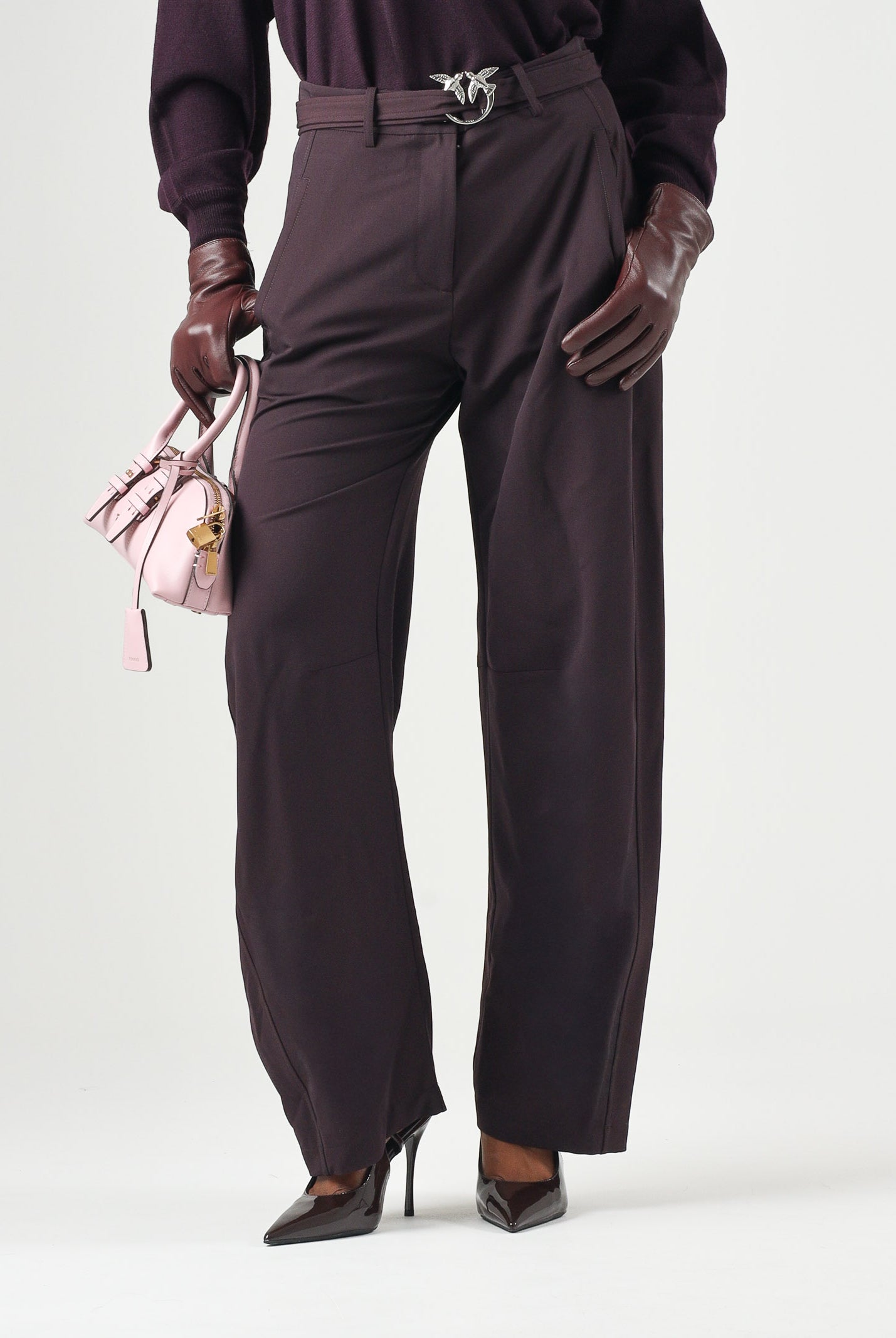 PINKO Pantaloni NEW LEXY CON CINTURA Bordeaux scuro da donna 107201A18E RR7 PINKO