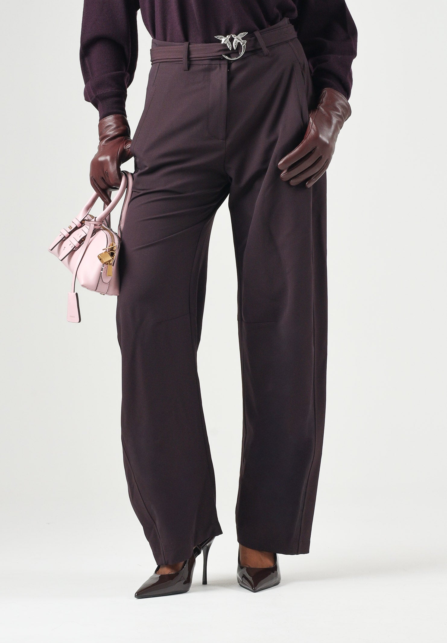PINKO Pantaloni NEW LEXY CON CINTURA Bordeaux scuro da donna 107201A18E RR7 PINKO