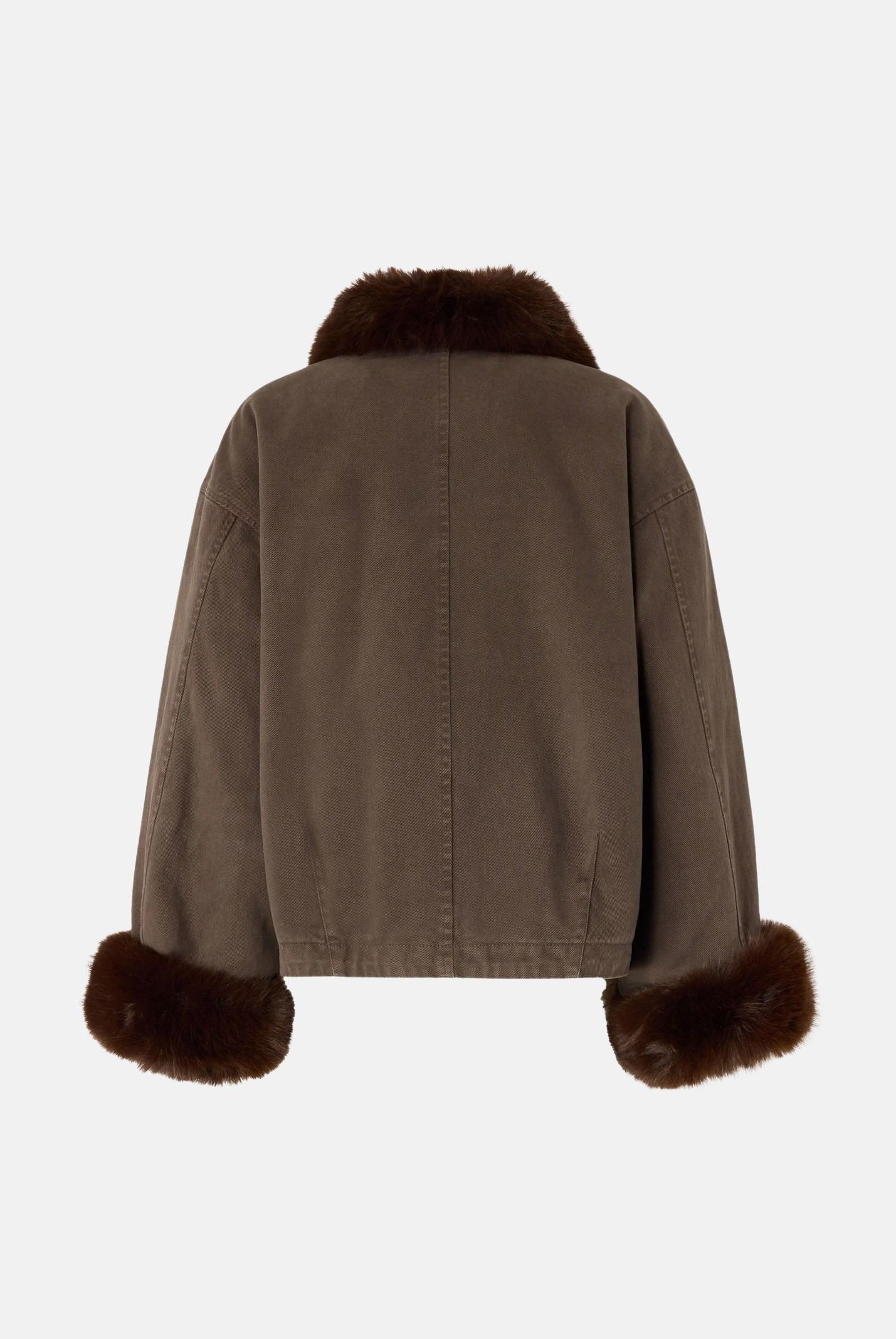 PINKO GARLATE JACKET Montone CABAN marrone caffè-marrrone scuro da donna con collo e polsini effetto pelliccia. 107219A3GV L64 PINKO