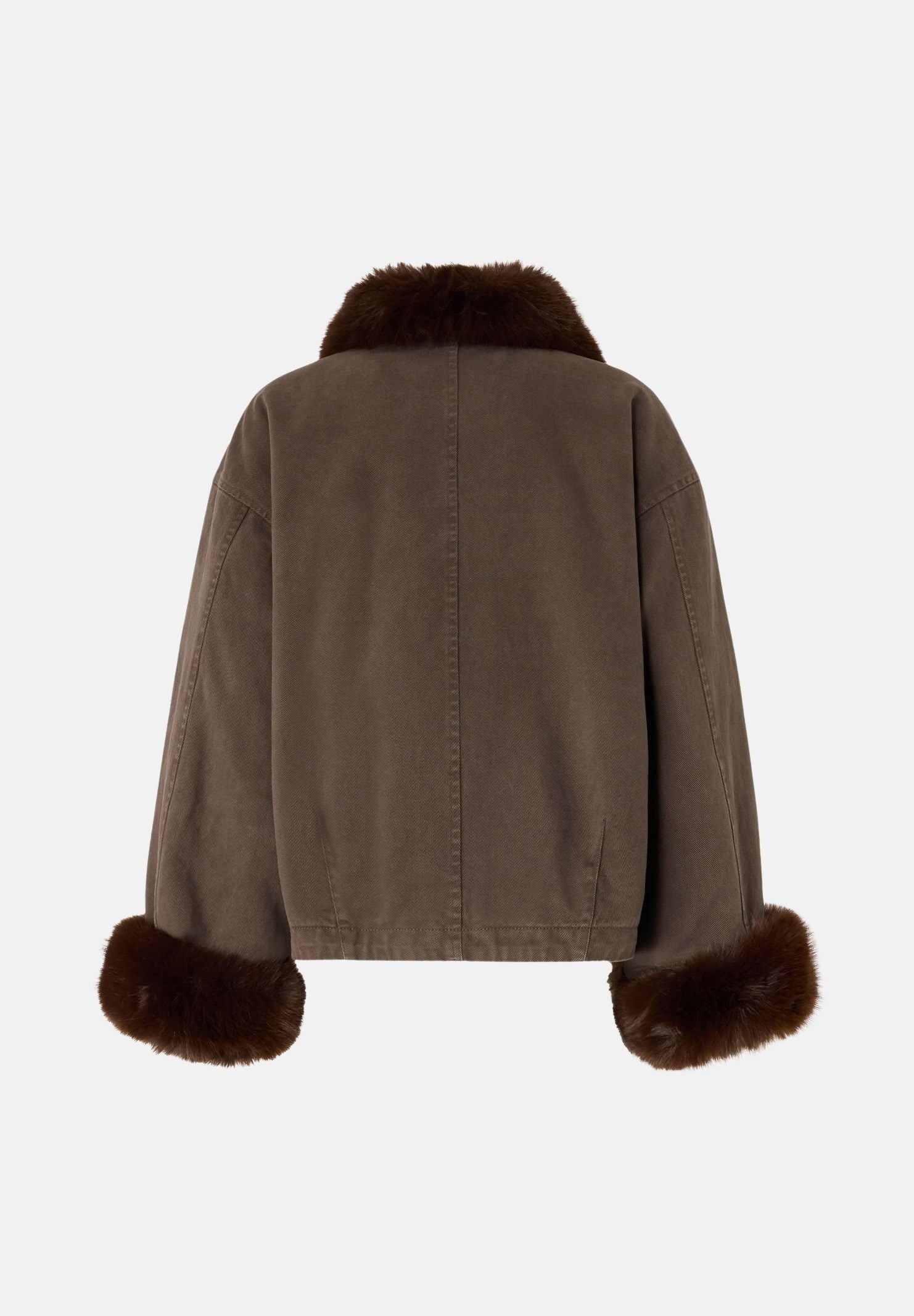 PINKO GARLATE JACKET Montone CABAN marrone caffè-marrrone scuro da donna con collo e polsini effetto pelliccia. 107219A3GV L64 PINKO