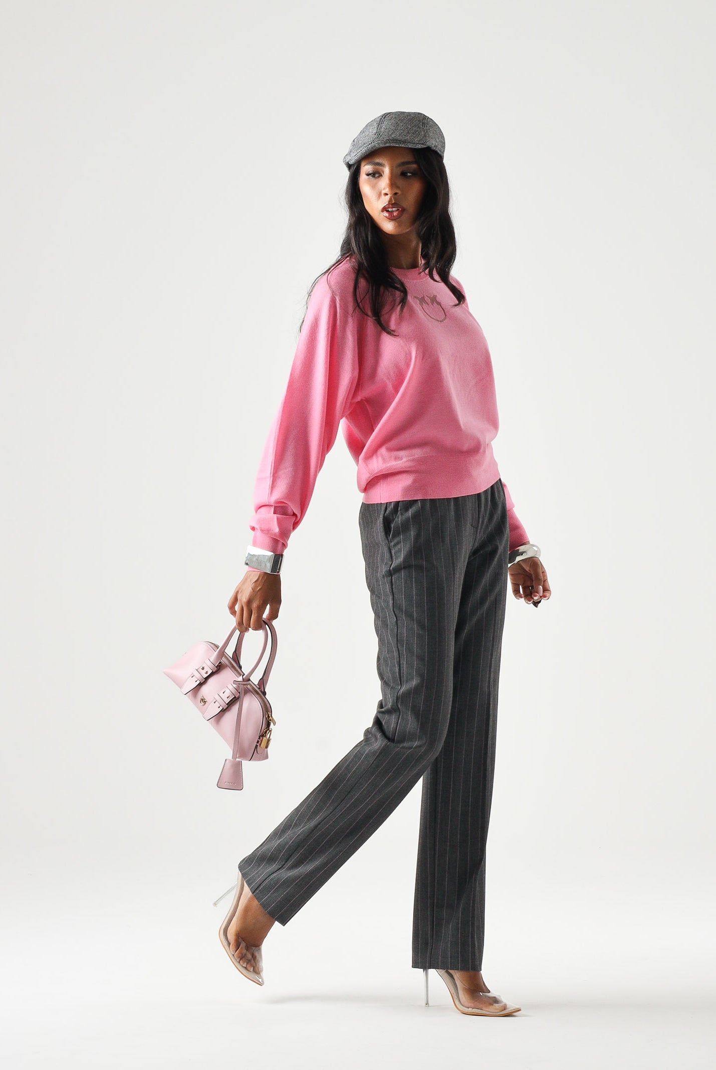 PINKO Pantaloni PLEIONE in misto lana multigrigio da donna con fantasia a piega <BR/> 107264A3FF IN4 PINKO