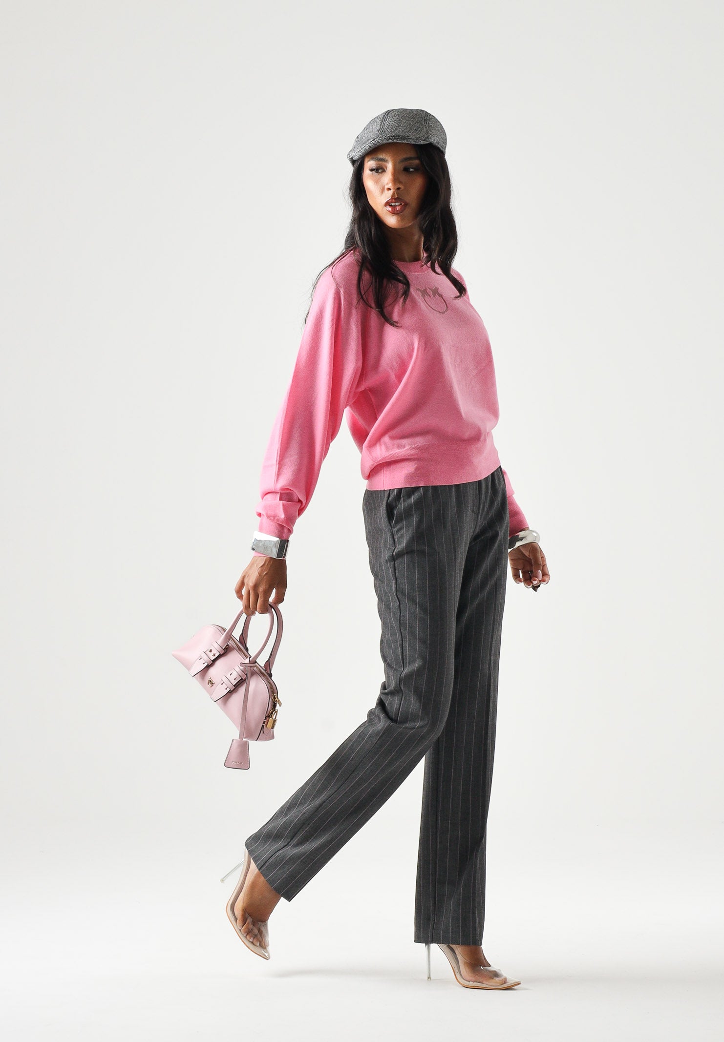 PINKO Pantaloni PLEIONE in misto lana multigrigio da donna con fantasia a piega <BR/> 107264A3FF IN4 PINKO