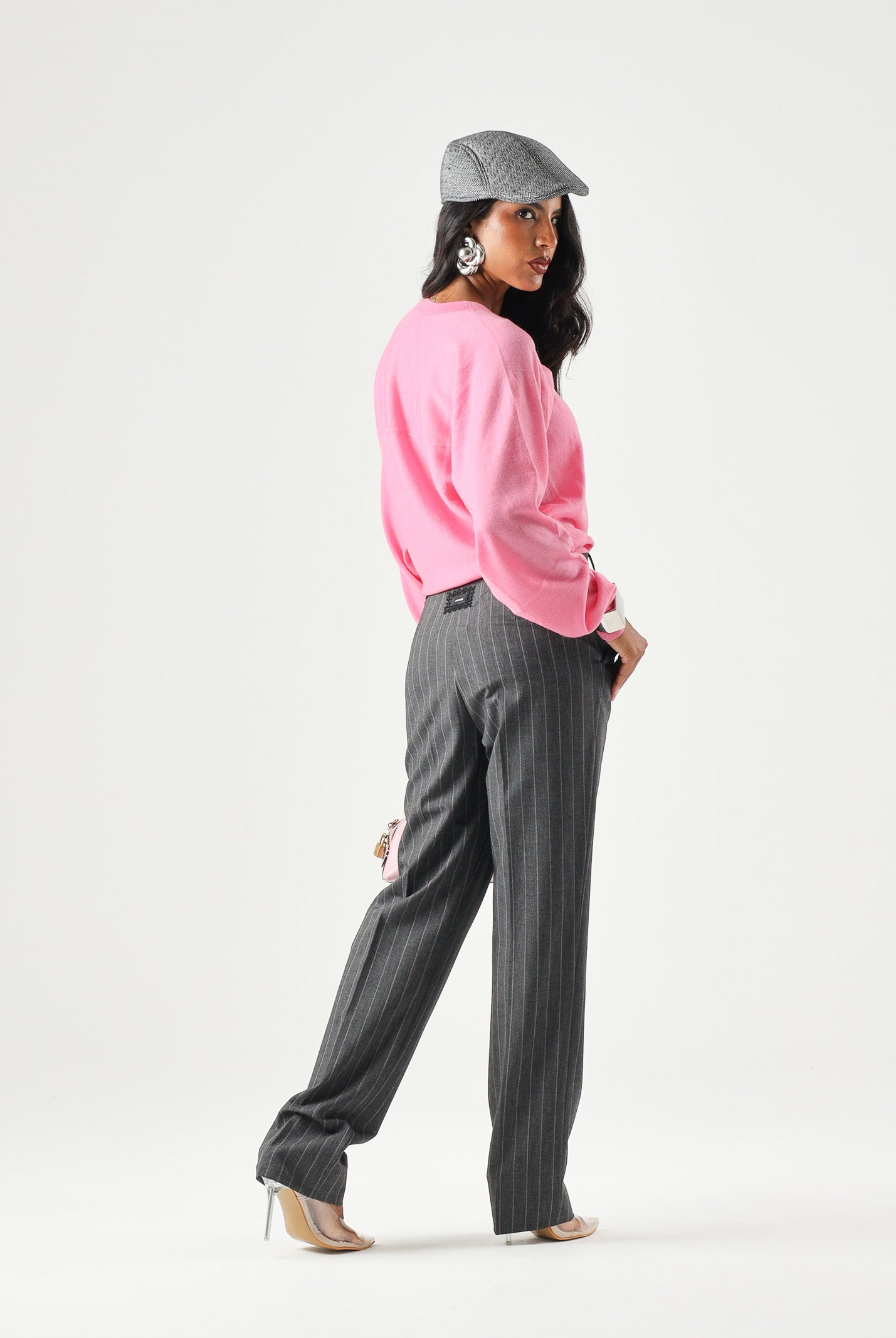PINKO Pantaloni PLEIONE in misto lana multigrigio da donna con fantasia a piega <BR/> 107264A3FF IN4 PINKO