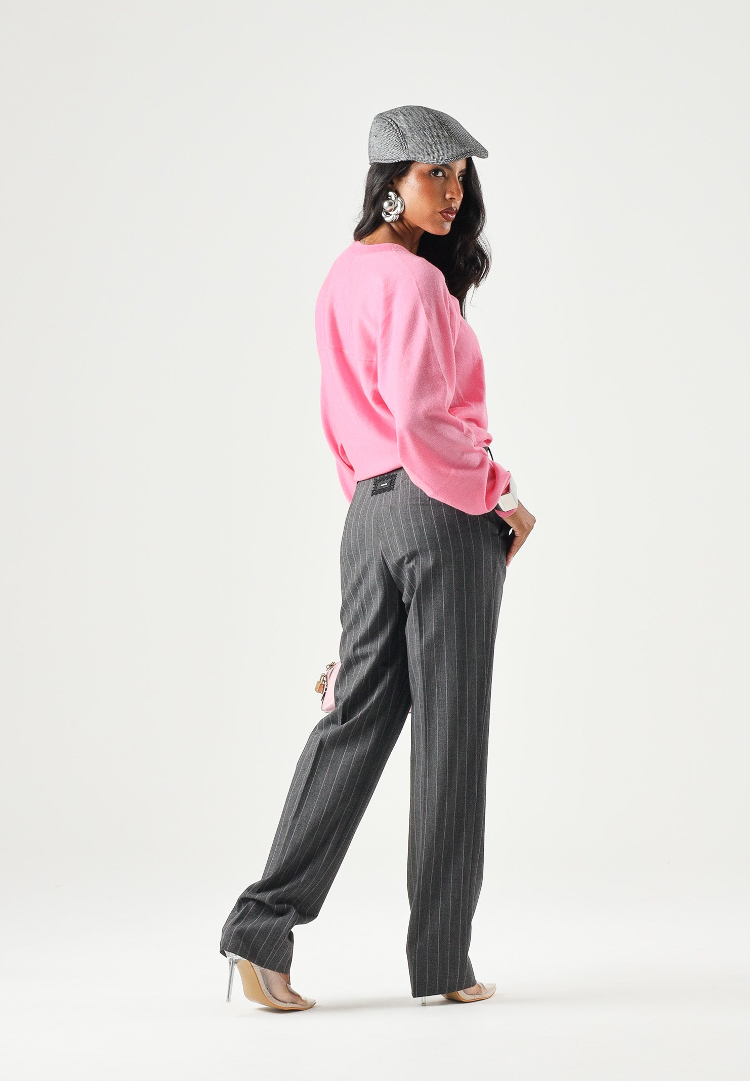 PINKO Pantaloni PLEIONE in misto lana multigrigio da donna con fantasia a piega <BR/> 107264A3FF IN4 PINKO