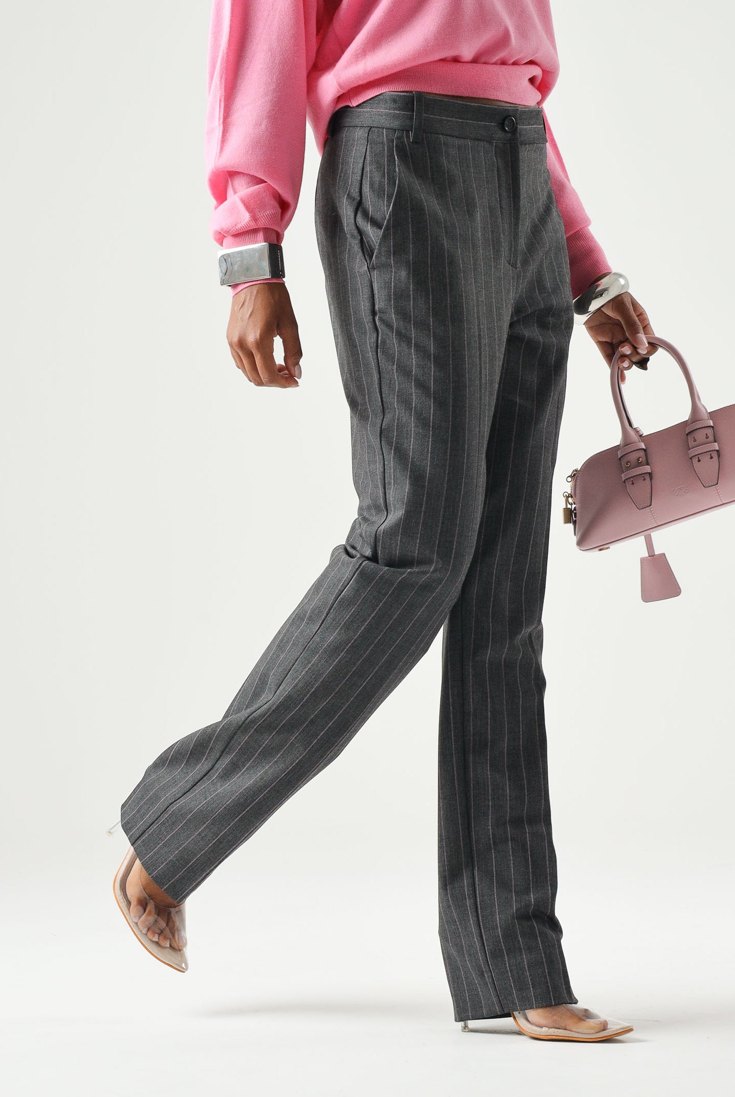 PINKO Pantaloni PLEIONE in misto lana multigrigio da donna con fantasia a piega <BR/> 107264A3FF IN4 PINKO