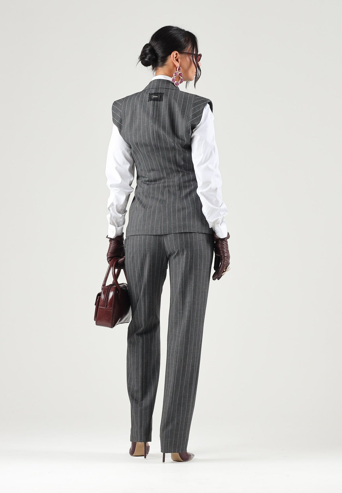 PINKO Pantaloni PLEIONE in misto lana multigrigio da donna con fantasia a piega <BR/> 107264A3FF IN4 PINKO