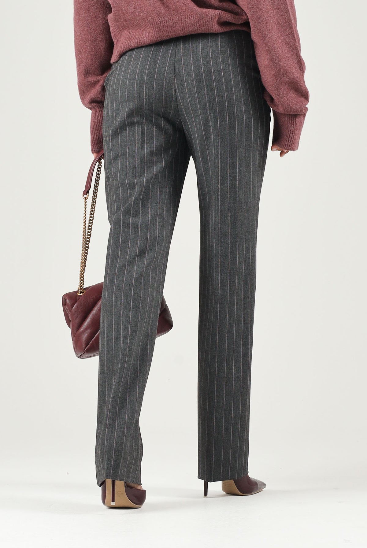 PINKO Pantaloni PLEIONE in misto lana multigrigio da donna con fantasia a piega <BR/> 107264A3FF IN4 PINKO