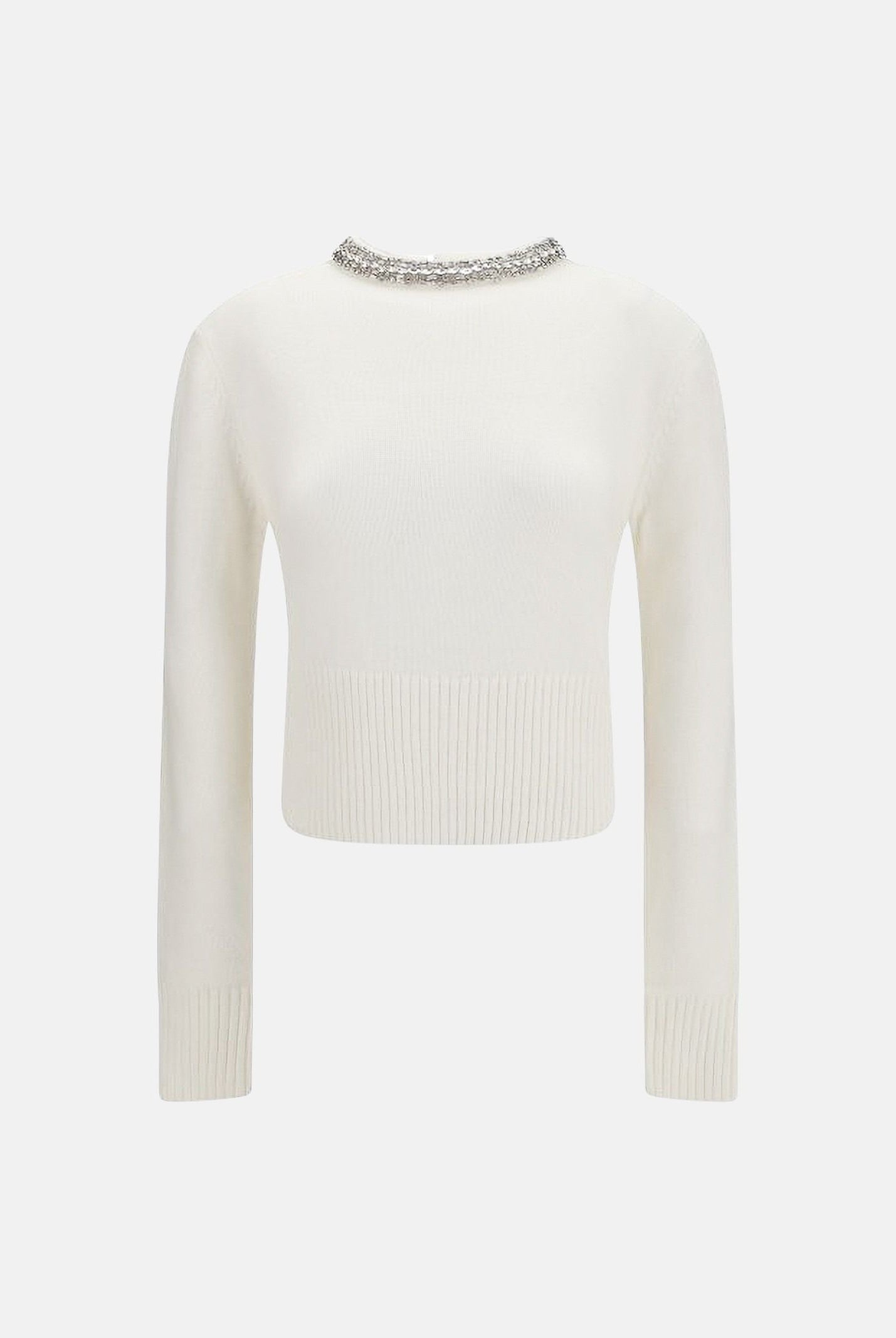 PINKO Maglia BARLINO girocollo Bianco Inverno da donna con dettaglio gioiello. 107274A3GI Z03 PINKO