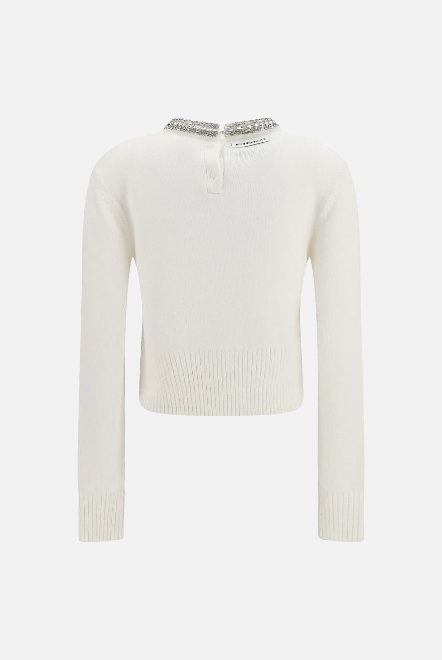 PINKO Maglia BARLINO girocollo Bianco Inverno da donna con dettaglio gioiello. 107274A3GI Z03 PINKO