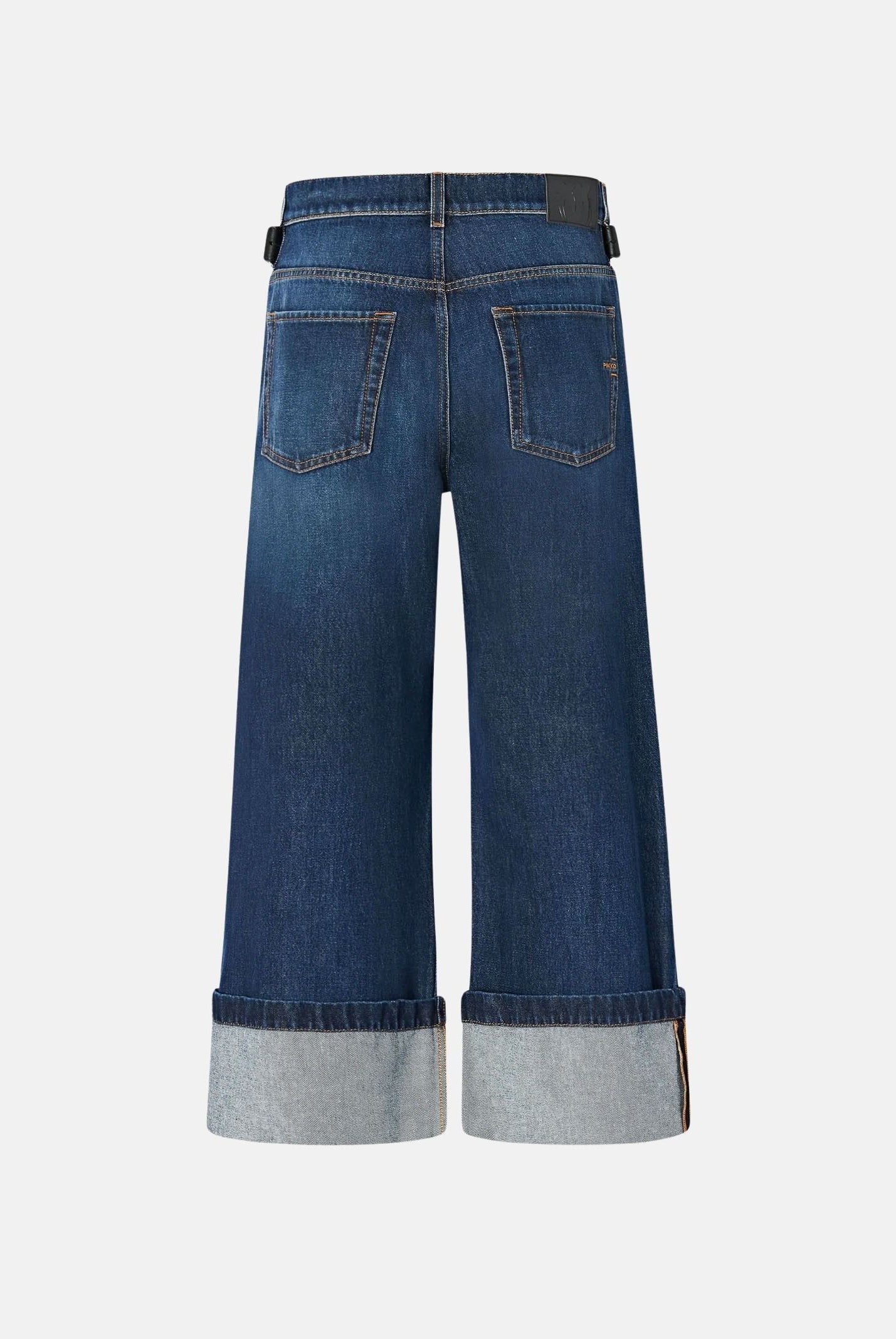 PINKO Jeans CYNTIA TURN UP cropped wide leg lavaggio scuro da donna con risvolto al fondo. 107277A3HG PJB PINKO
