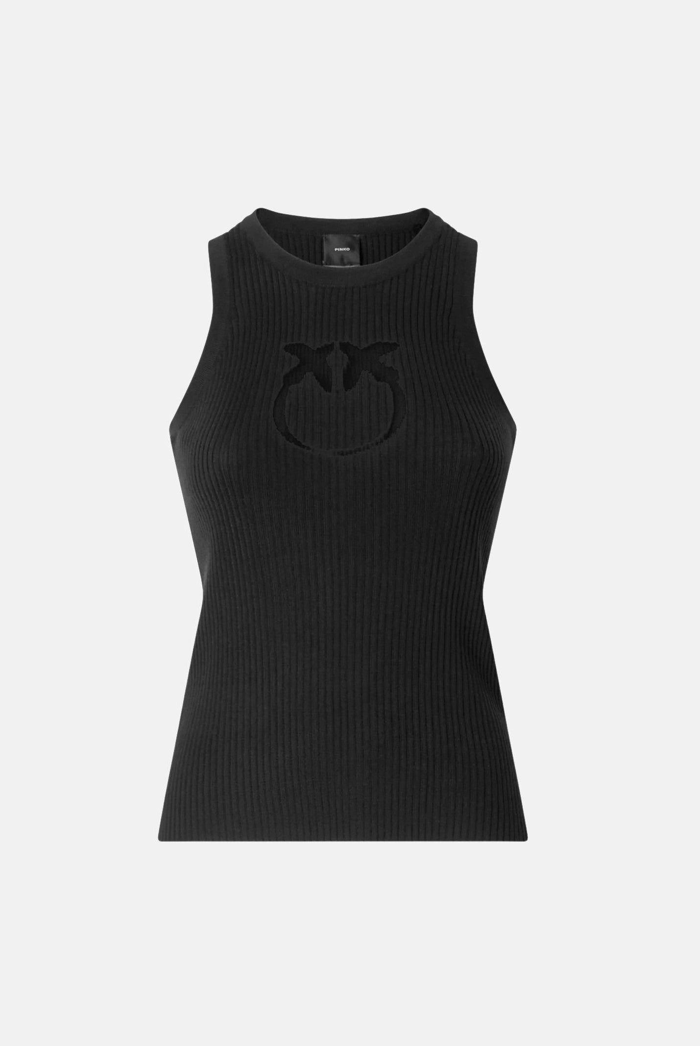 PINKO Top smanicato NEWCASTLE nero Limousine da donna con logo Love bird. 107321A18M Z99 PINKO