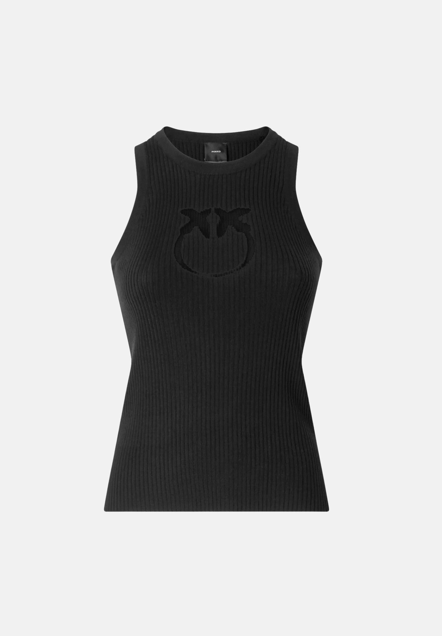 PINKO Top smanicato NEWCASTLE nero Limousine da donna con logo Love bird. 107321A18M Z99 PINKO
