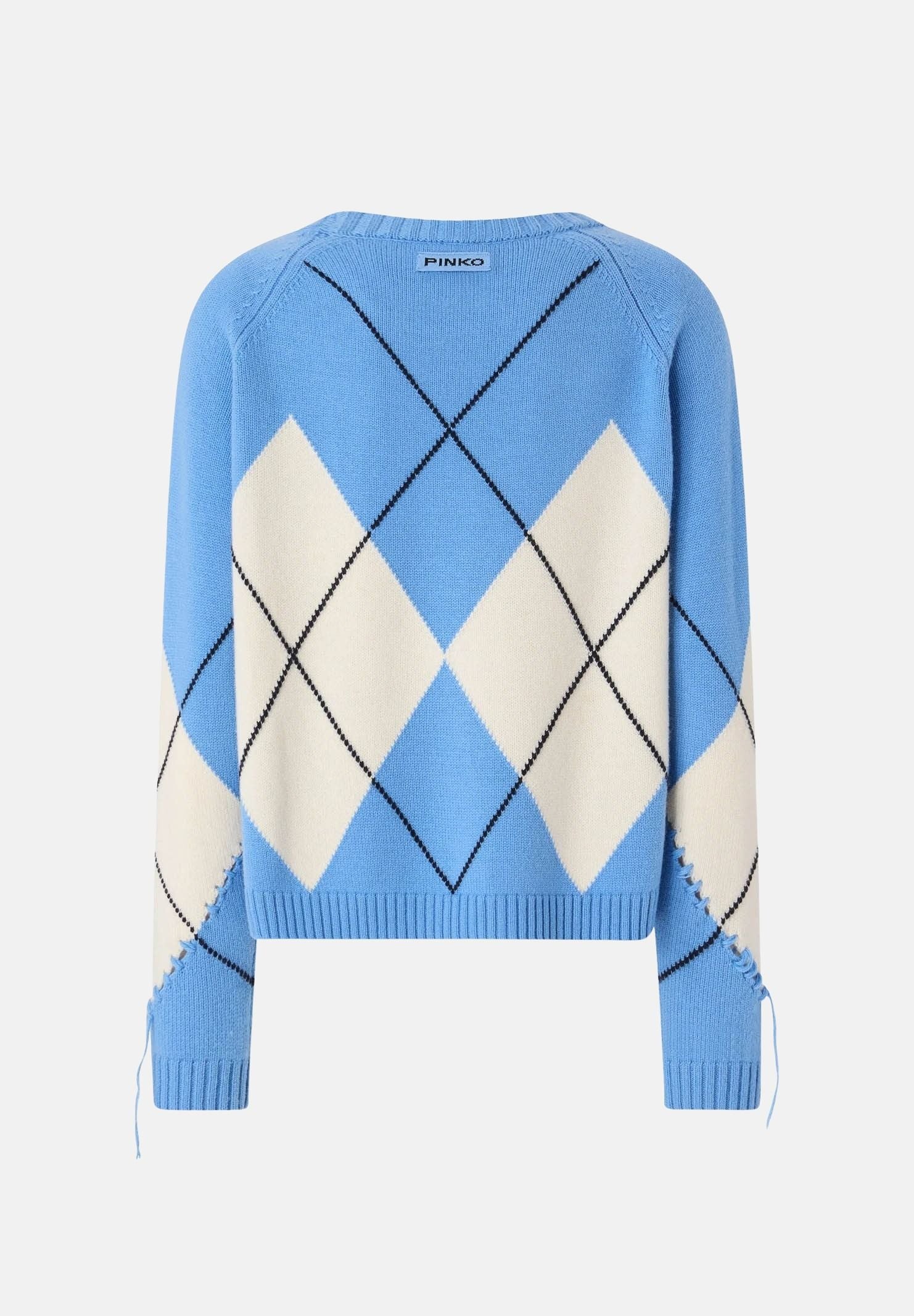 PINKO Maglia BERNA Azzurro-Panna da donna con motivo argyle. 107377A3JE EC4 PINKO