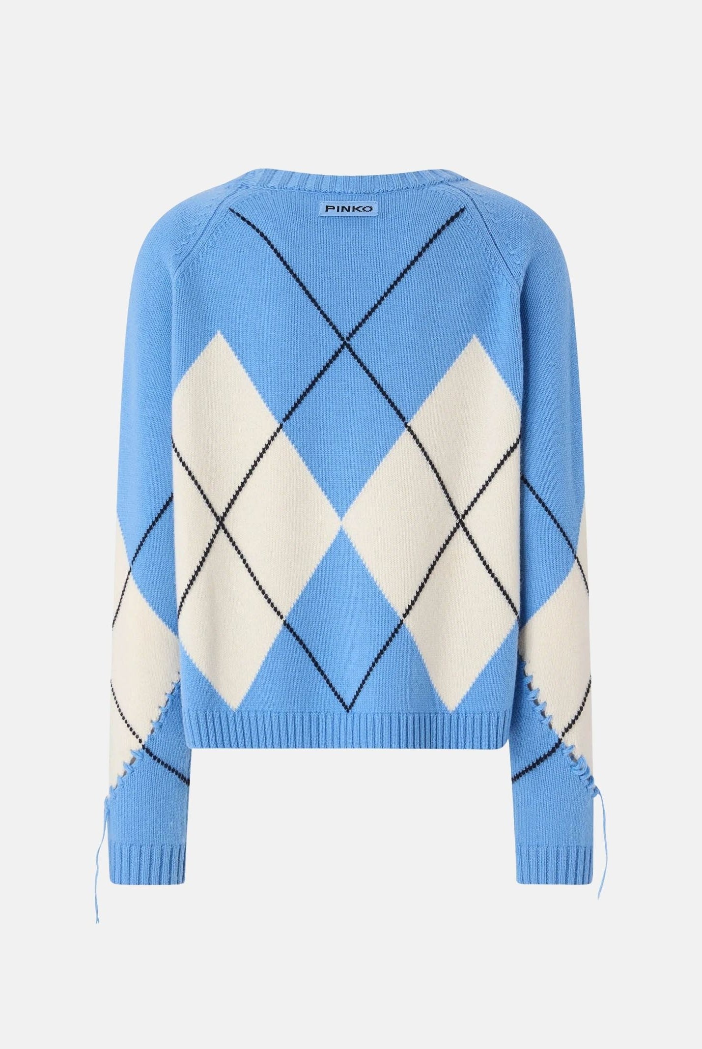 PINKO Maglia BERNA Azzurro-Panna da donna con motivo argyle. 107377A3JE EC4 PINKO