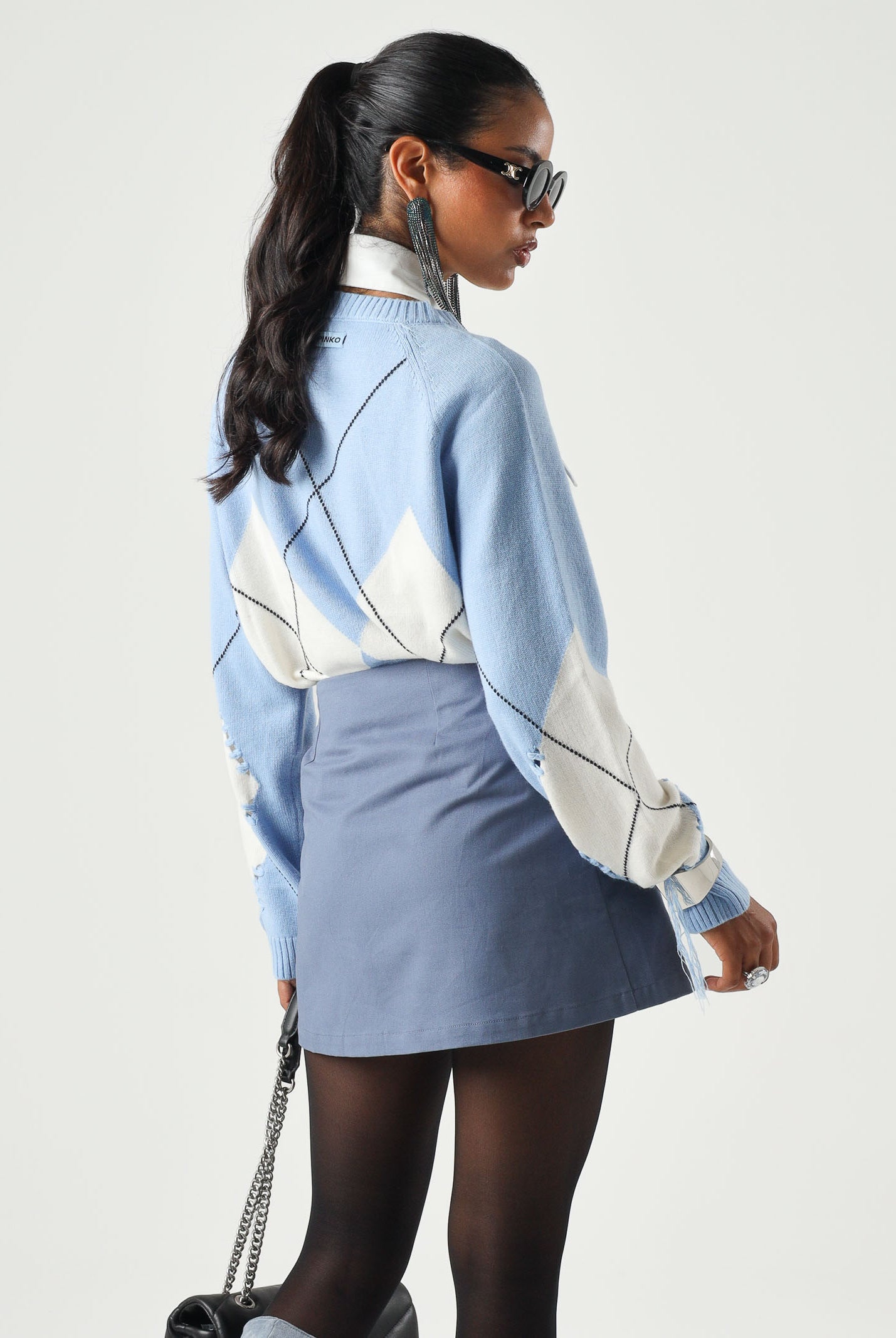 PINKO Maglia BERNA Azzurro-Panna da donna con motivo argyle. 107377A3JE EC4 PINKO
