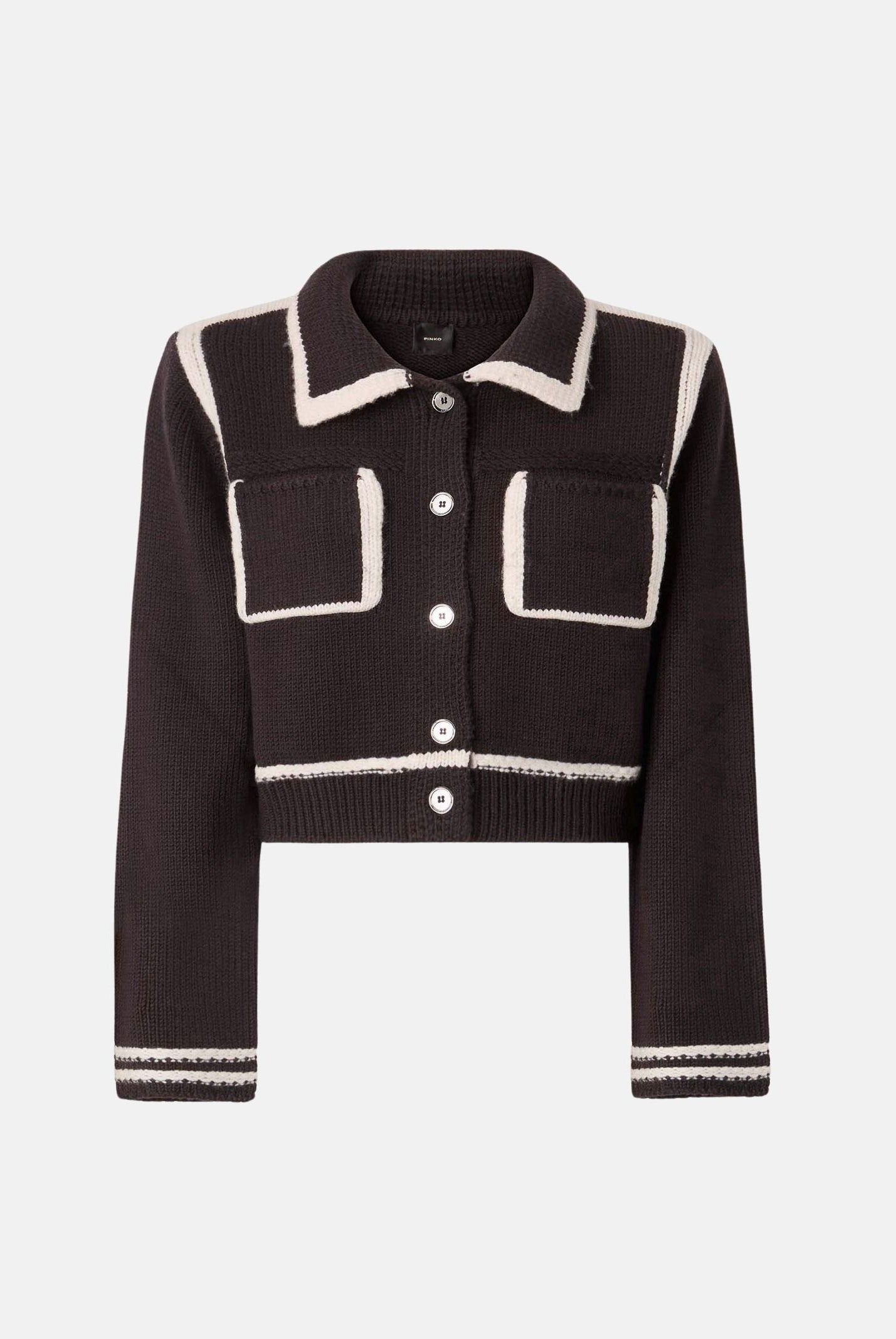 PINKO Giacca NEW SULCIS in maglia marrone-bianco da donna con profili a contrasto.<BR/> 107378A2PL LZ1 PINKO