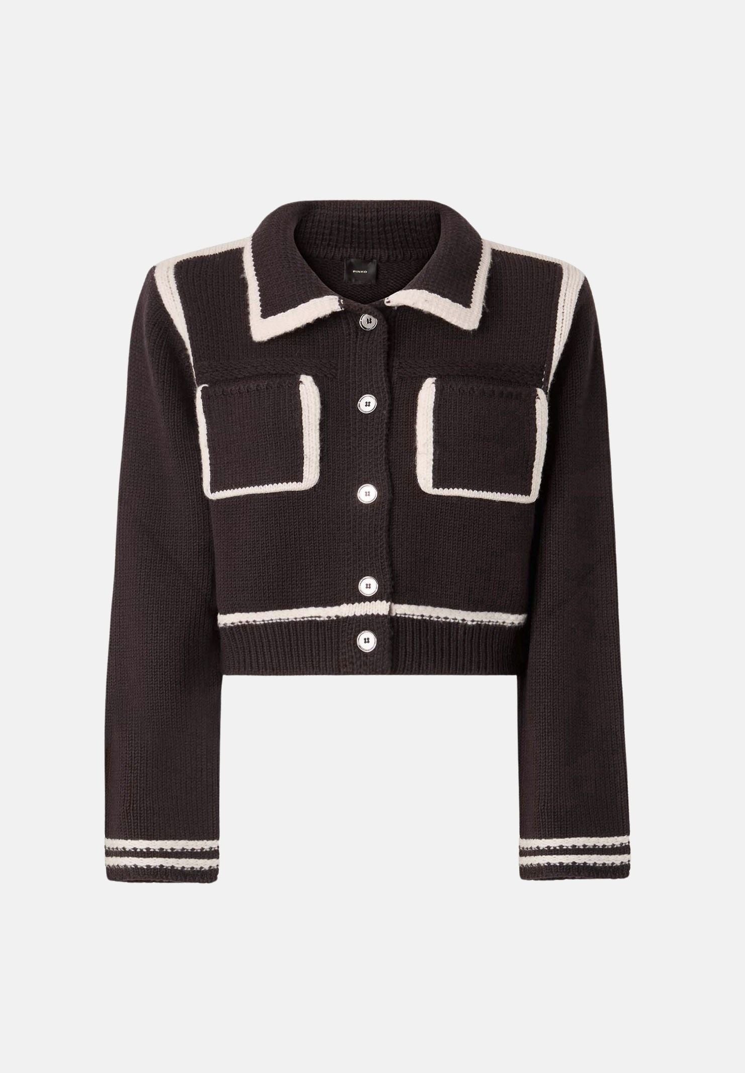 PINKO Giacca NEW SULCIS in maglia marrone-bianco da donna con profili a contrasto.<BR/> 107378A2PL LZ1 PINKO