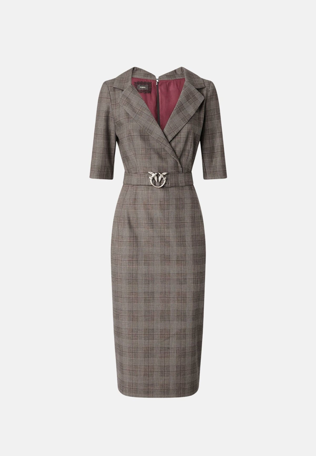 PINKO Abito ANTHEA DRESS Multicolor Beige-Bordeaux da donna con fantasia check Principe di Galles. 107417A3FF CYZ PINKO
