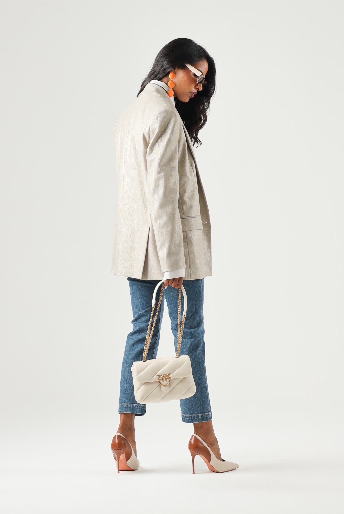 PINKO Blazer DOPPIOPETTO METALLIZZATO multi beige e oro da donna 107421A3G4 CH3 PINKO