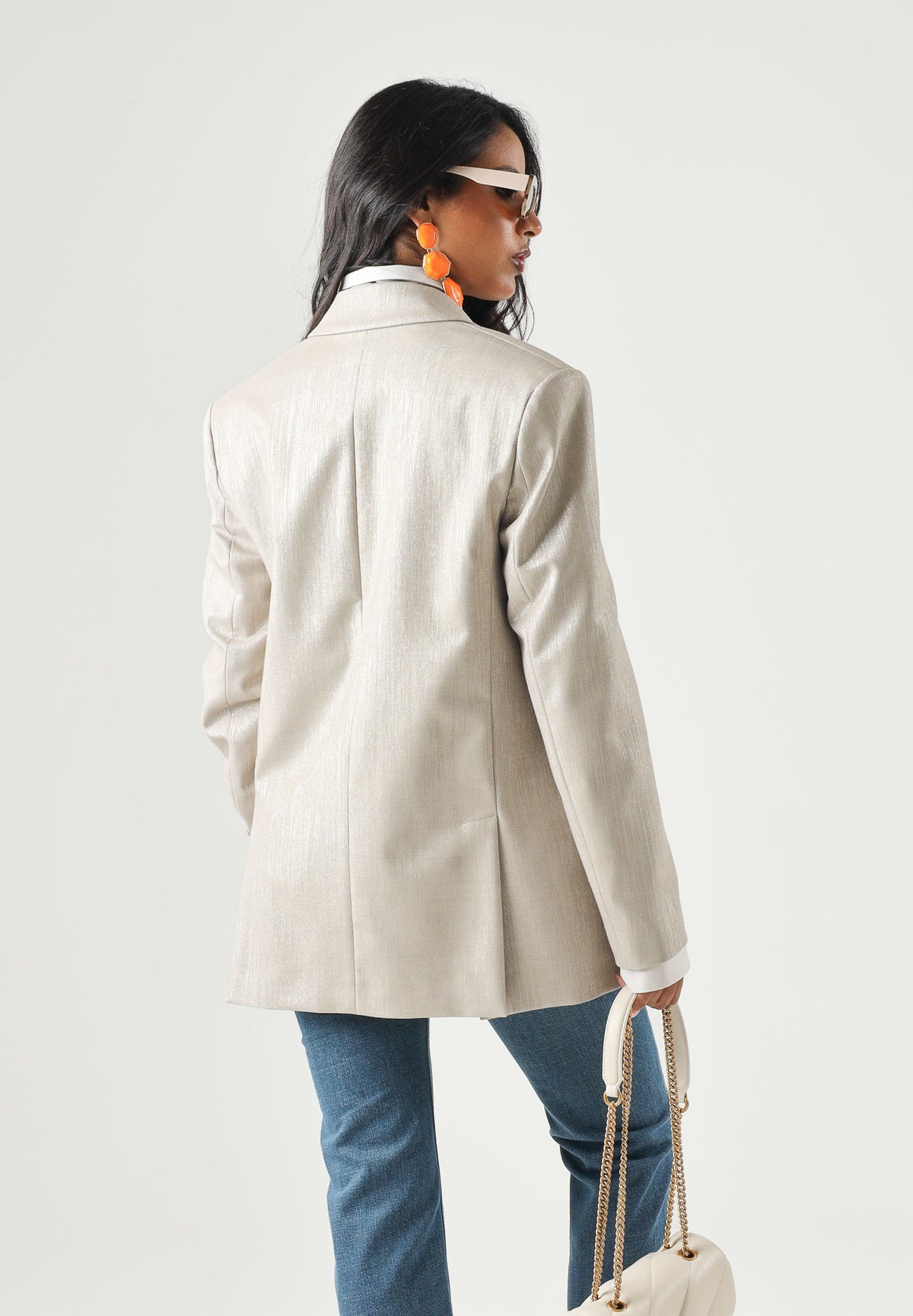 PINKO Blazer DOPPIOPETTO METALLIZZATO multi beige e oro da donna 107421A3G4 CH3 PINKO