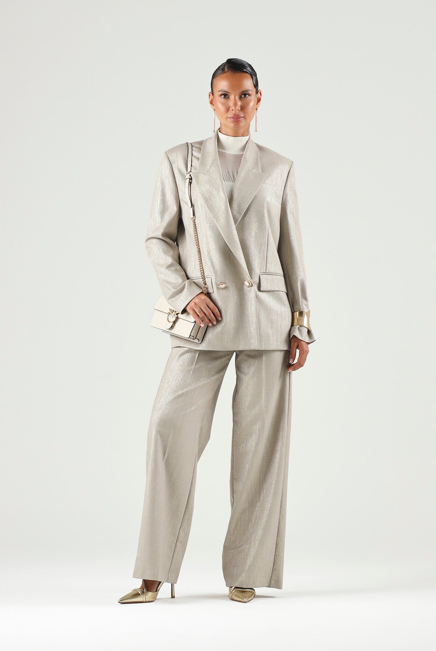 PINKO Blazer DOPPIOPETTO METALLIZZATO multi beige e oro da donna 107421A3G4 CH3 PINKO