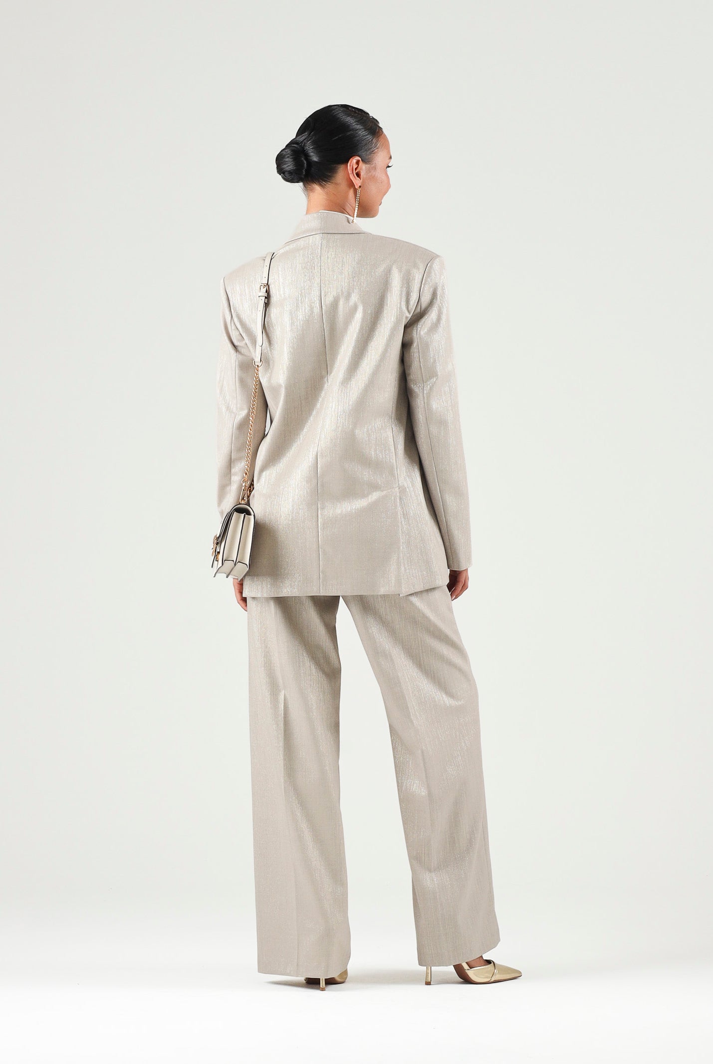 PINKO Pantaloni palazzo METAL WOOL Multi Beige-Oro da donna. 107422A3G4 CH3 PINKO