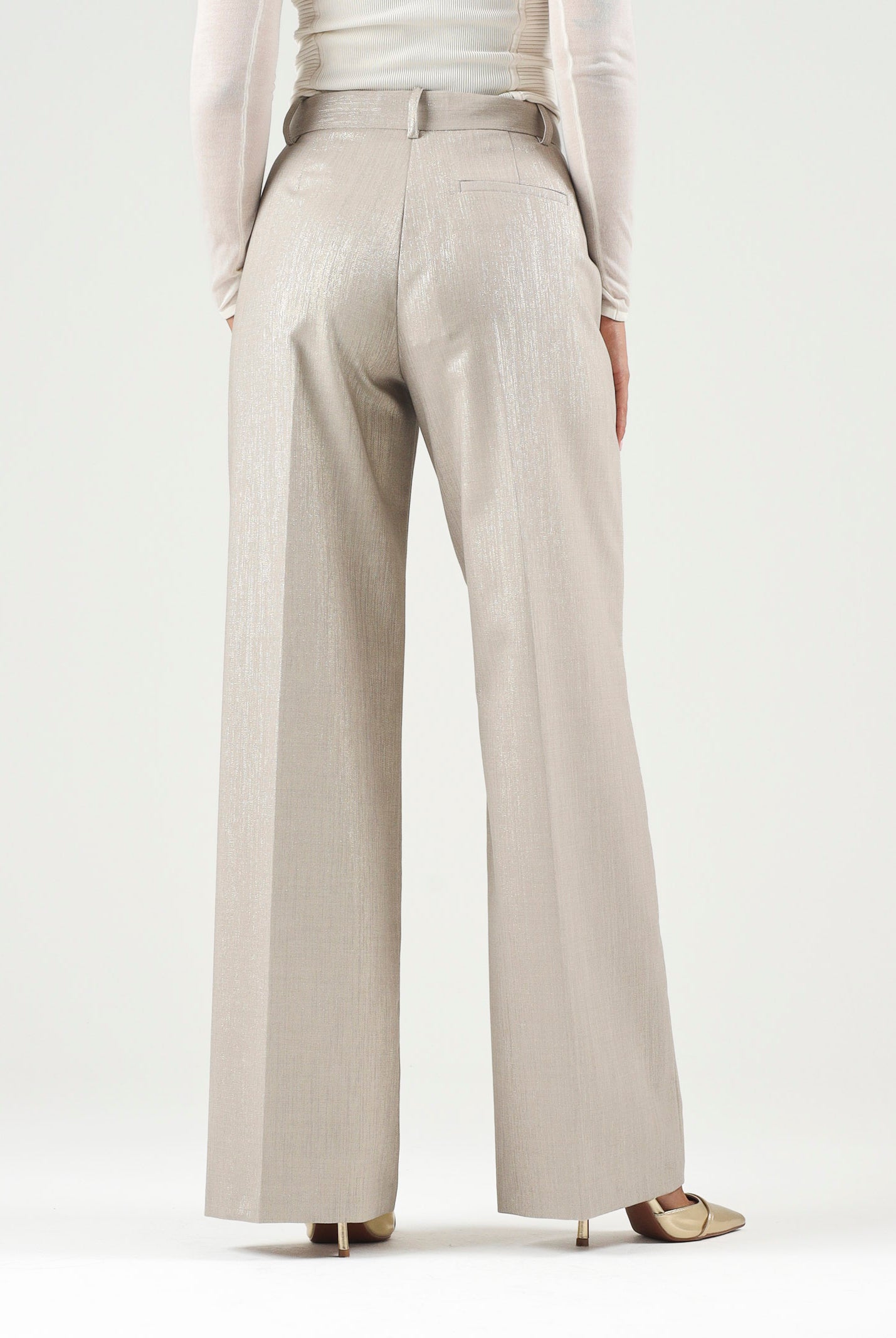 PINKO Pantaloni palazzo METAL WOOL Multi Beige-Oro da donna. 107422A3G4 CH3 PINKO