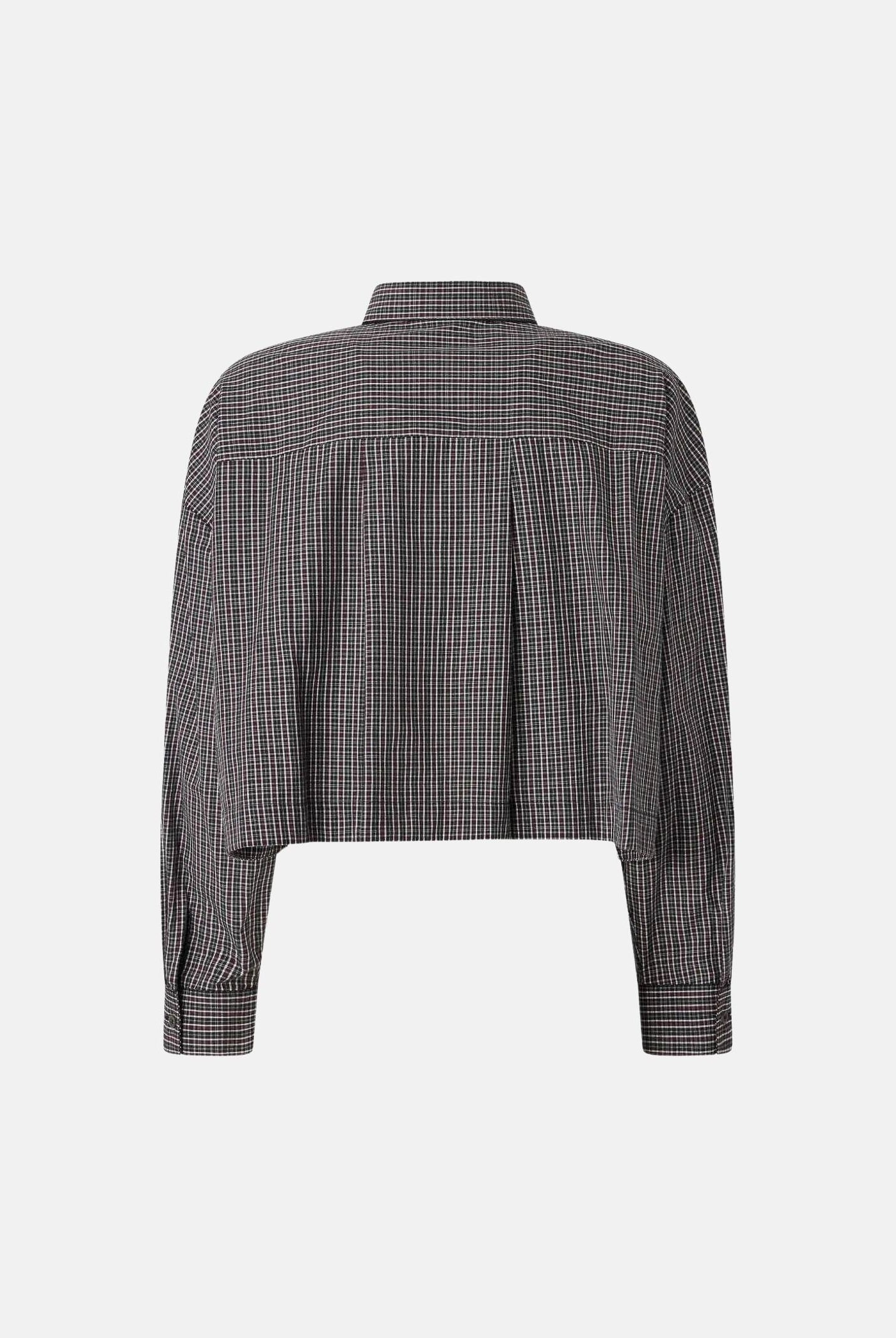 PINKO Camicia CARLINA cropped a quadretti con cravatta nero-bianco-rosa nero, colore basico nero, donna. 107453A3FQ ZF6 PINKO